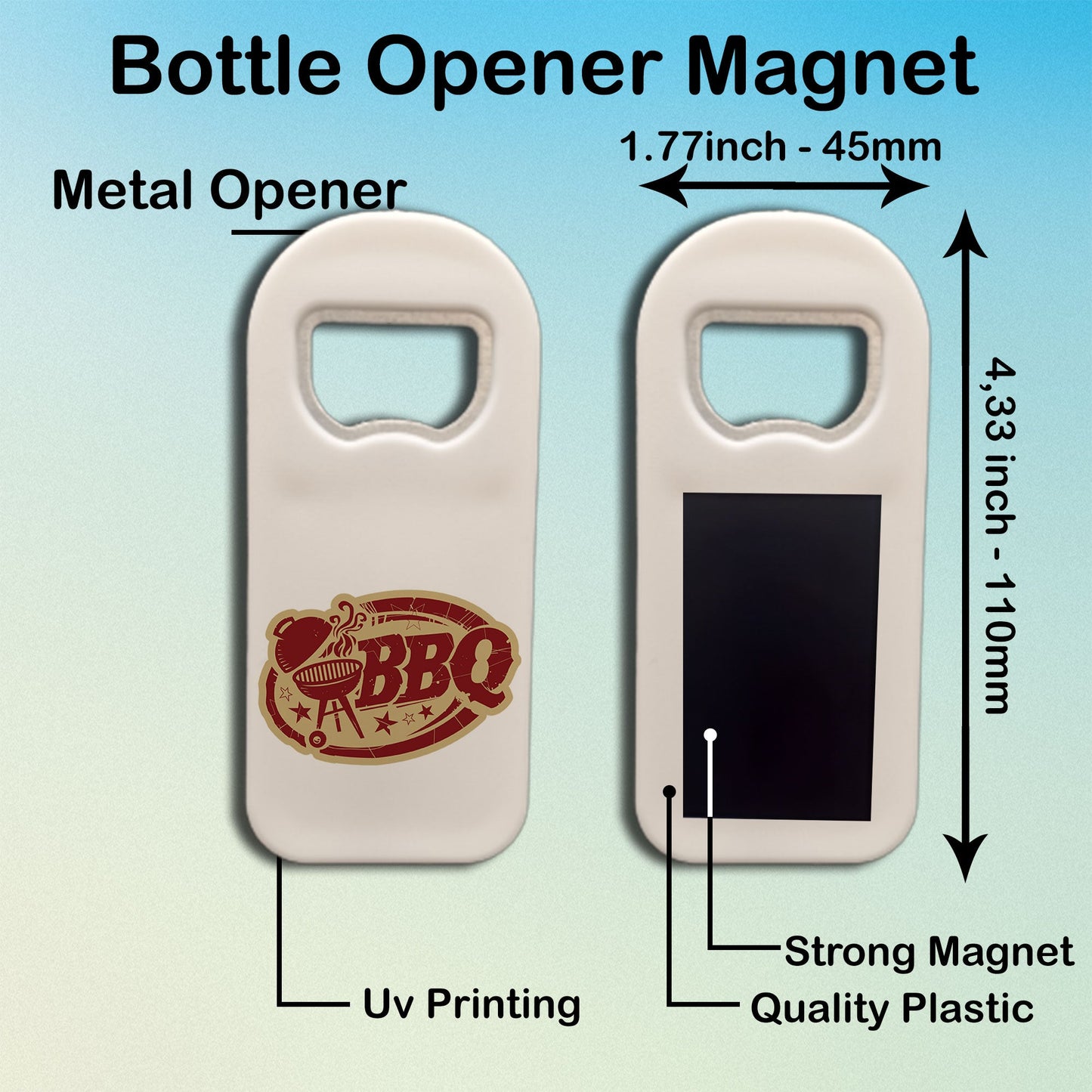 Personalized Bottle Opener Magnet, BBQ Party Design, Custom 1.77x4.33 Inch Magnet, Unique Barbecue Accessory, Gift for Grilling Enthusiasts