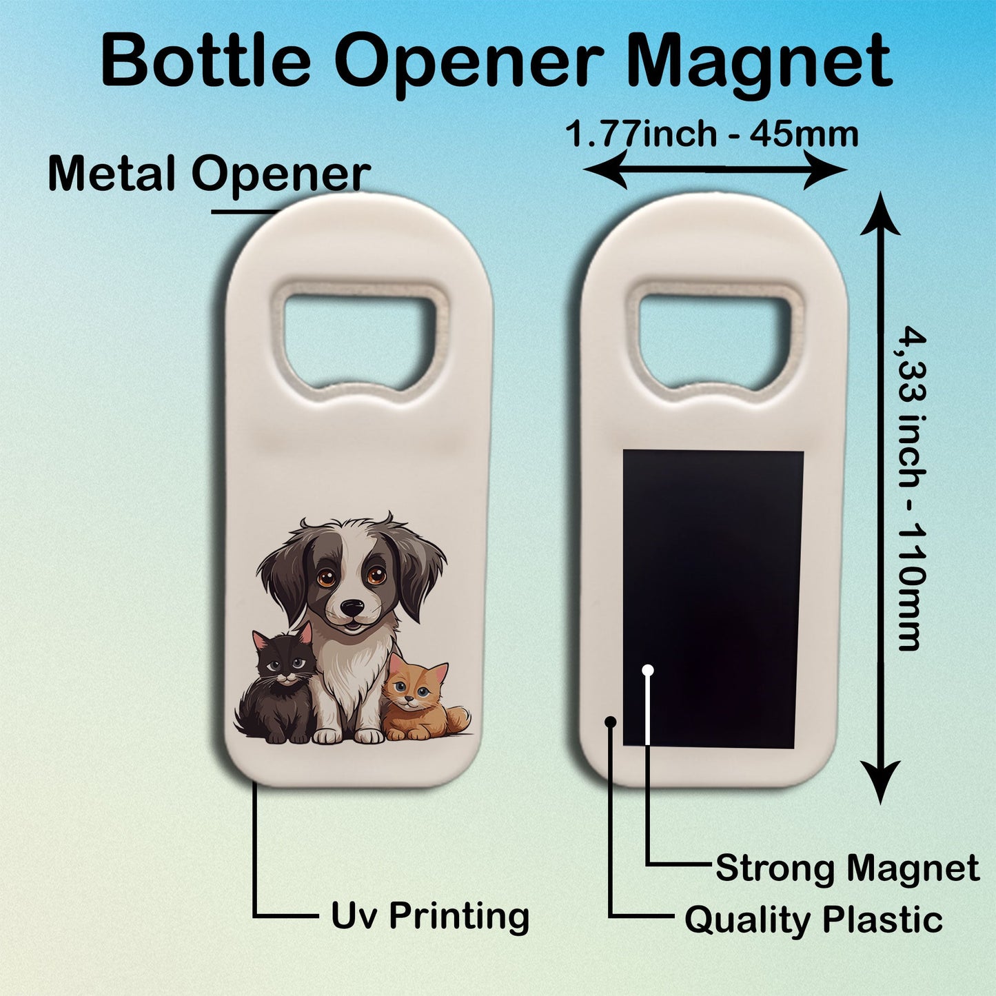 Personalized Bottle Opener Magnet, Adorable Pet Cat or Dog Design, Custom 1.77x4.33 Inch Magnet, Fun Gift for Pet Lovers, Unique Bar Accessory