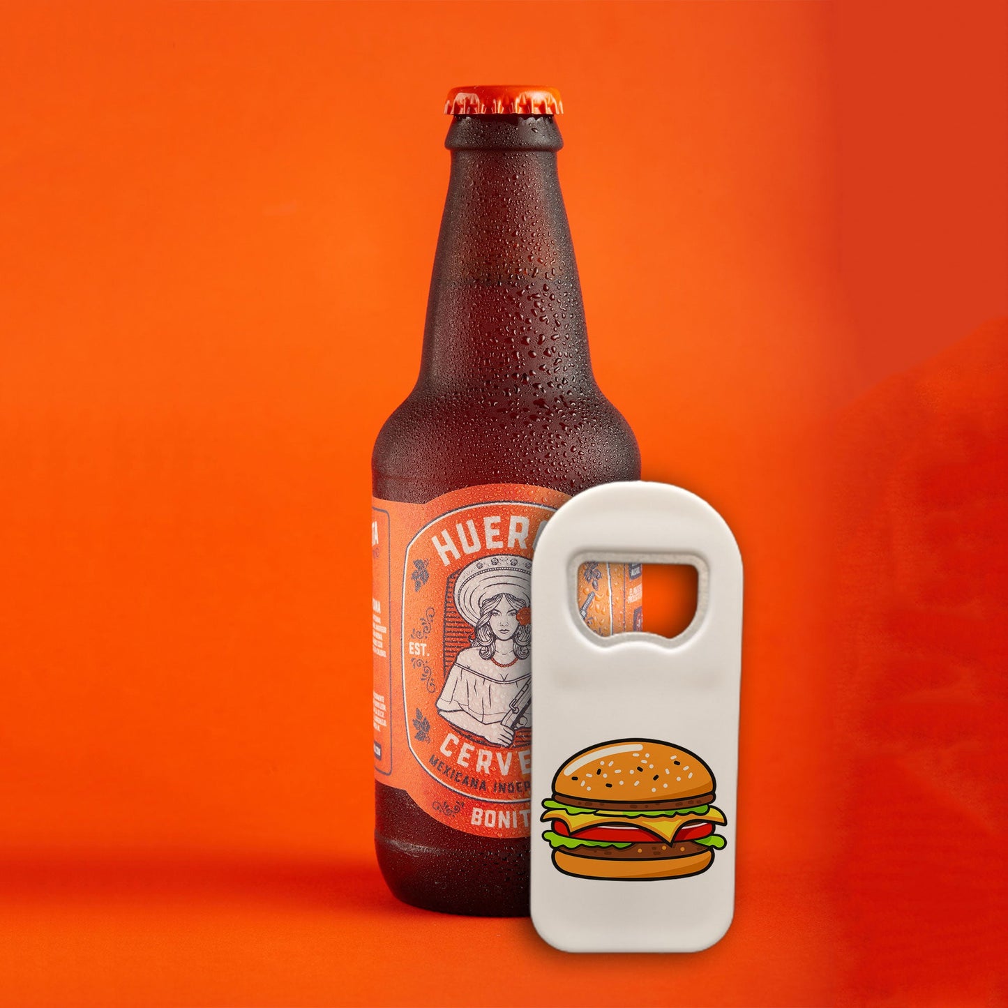 Personalized Bottle Opener Magnet, Fast Food Burger Design, Custom 1.77x4.33 Inch Magnet, Fun Gift for Foodies, Kitchen or Bar Accessory