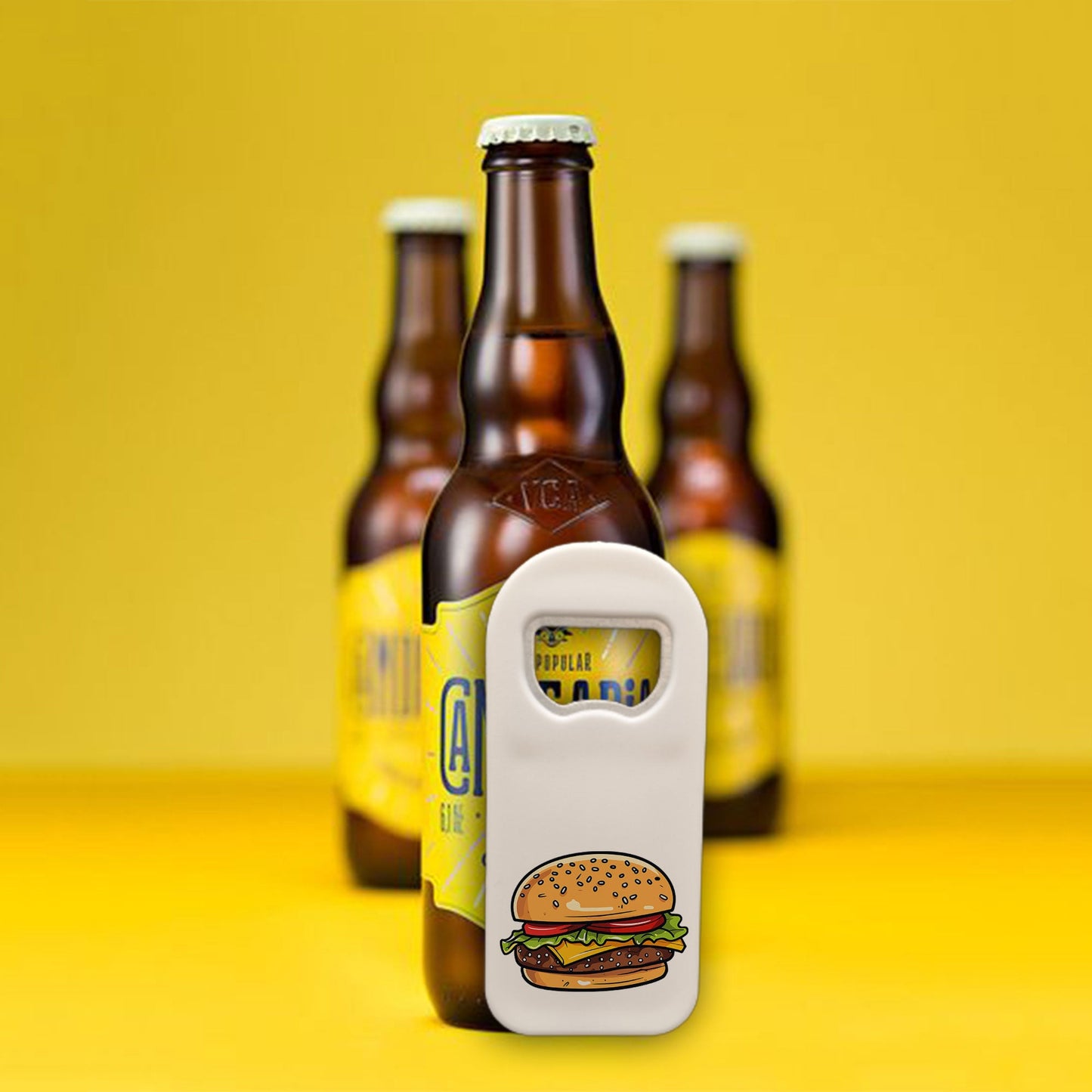 Personalized Bottle Opener Magnet, Fast Food Burger Design, Custom 1.77x4.33 Inch Magnet, Fun Gift for Foodies, Kitchen or Bar Accessory