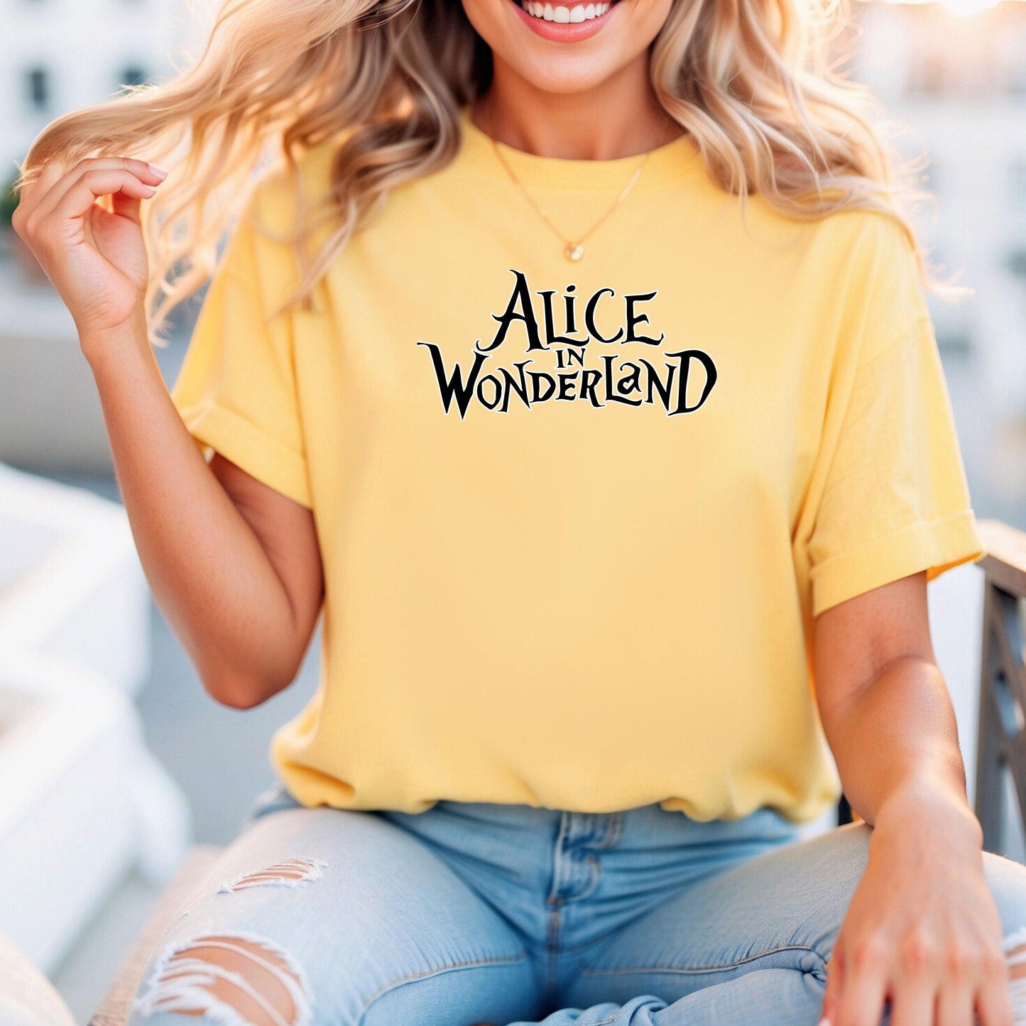 Alice in Wonderland Themed Printed T-Shirt - Whimsical and Stylish Apparel