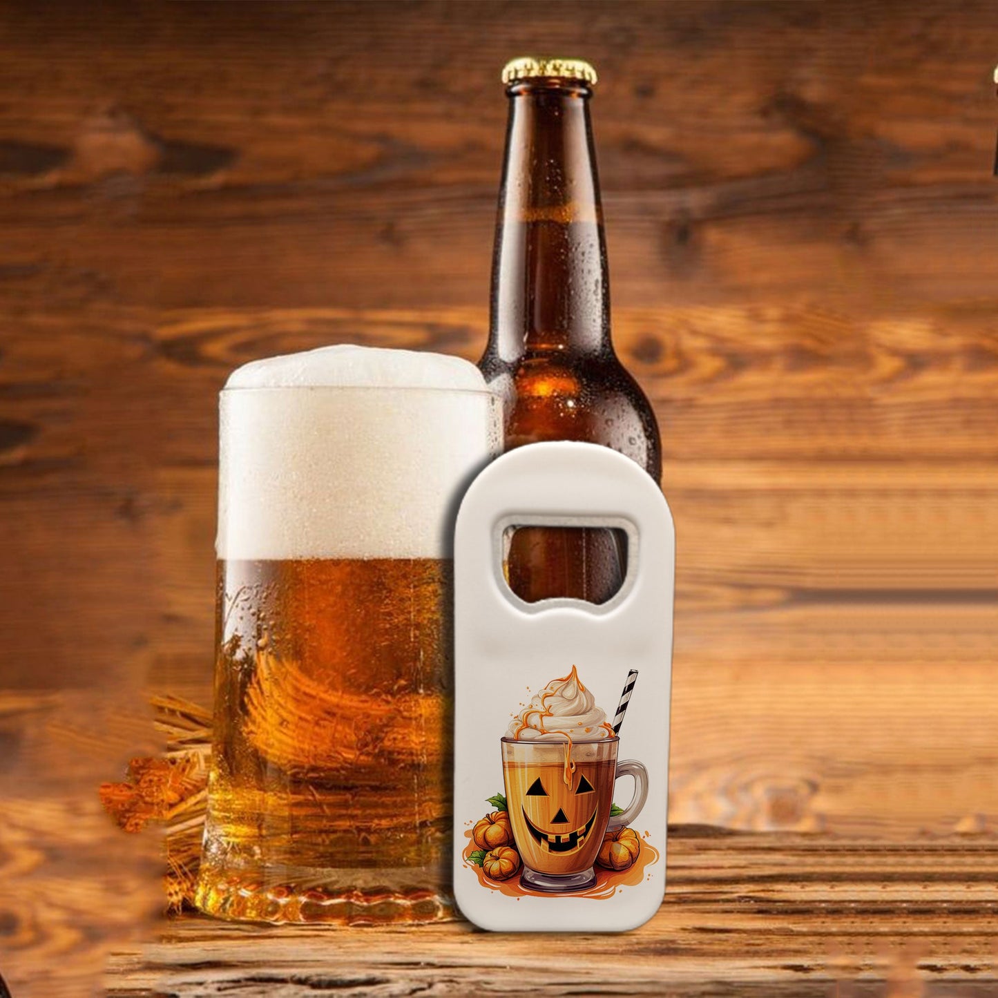 Personalized Bottle Opener Magnet, Thanksgiving Pumpkin Design, Custom 1.77x4.33 Inch Magnet, Festive Bar or Kitchen Accessory, Holiday Gift Idea