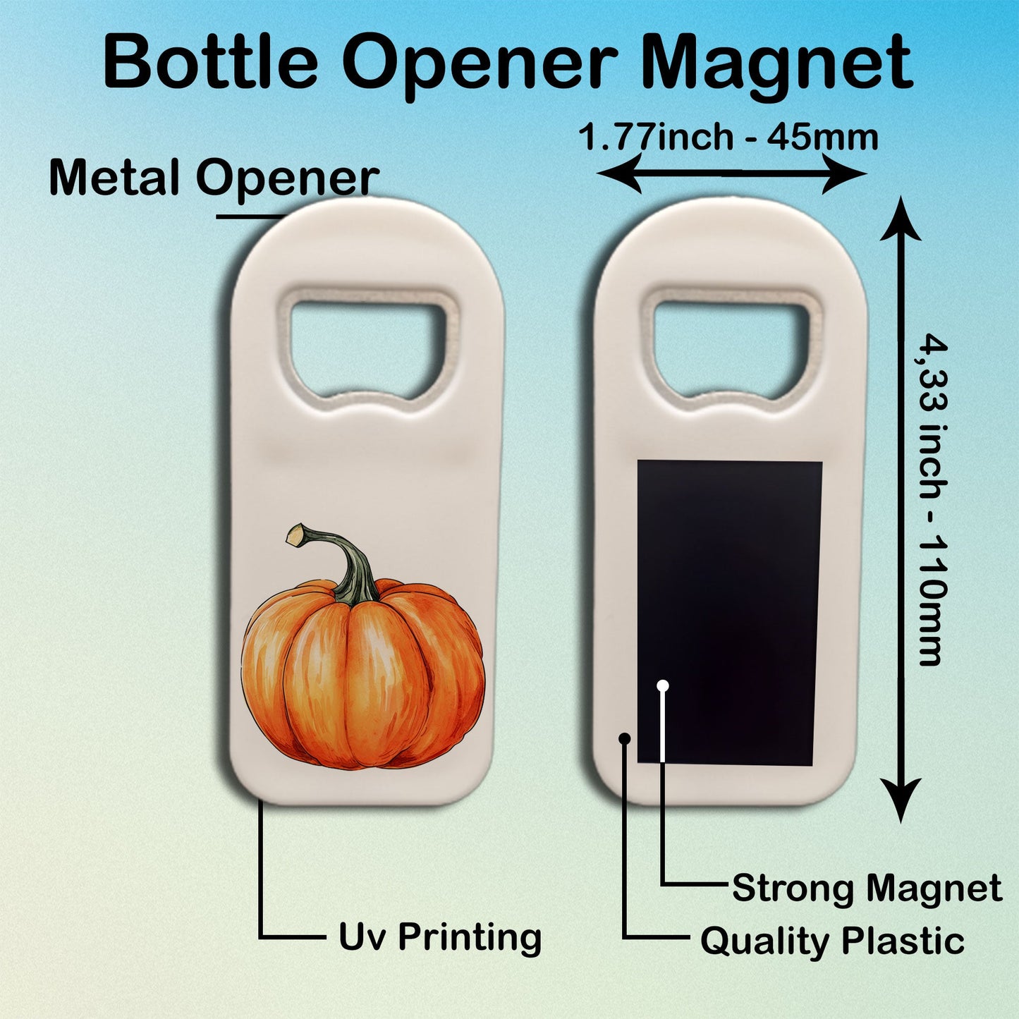Personalized Bottle Opener Magnet, Thanksgiving Pumpkin Design, Custom 1.77x4.33 Inch Magnet, Festive Bar or Kitchen Accessory, Holiday Gift Idea