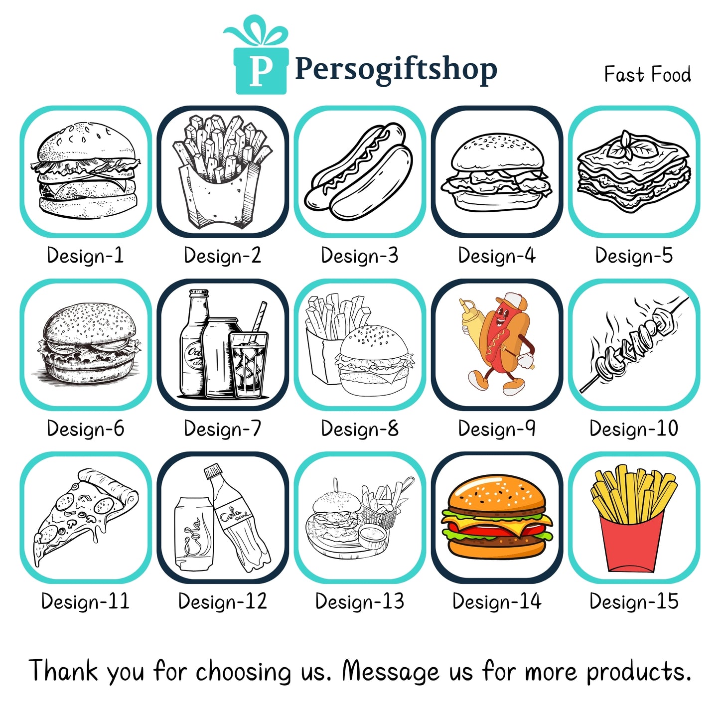 Personalized Fast Food Design Paper Napkins 15x15 Inch | Custom Burger Party Decor | 30 Fun & Unique Designs