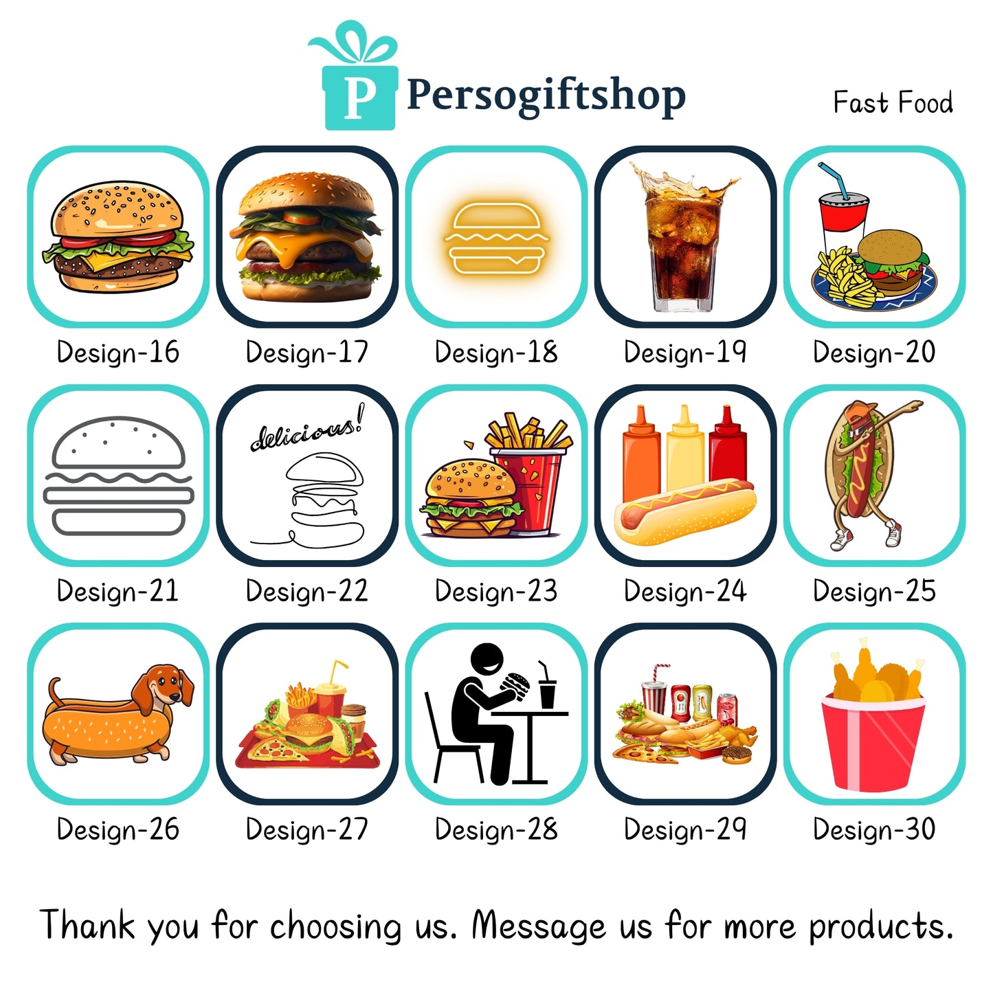 Personalized Fast Food Design Paper Napkins 15x15 Inch | Custom Burger Party Decor | 30 Fun & Unique Designs