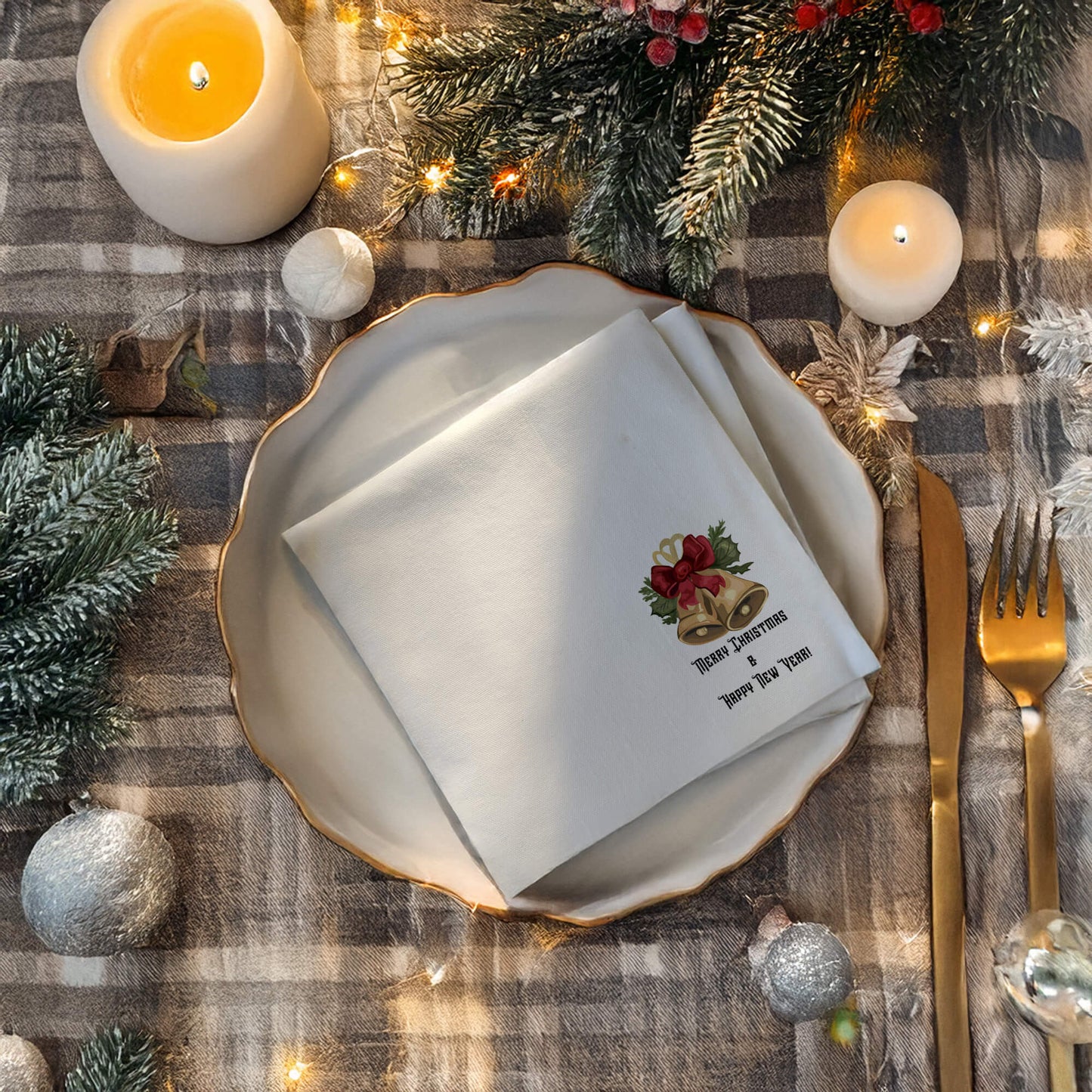 Personalized Christmas-Themed Printed Napkin, 16x16 Inches, Holiday Table Decor, Water Absorbent and Fade-Resistant Design