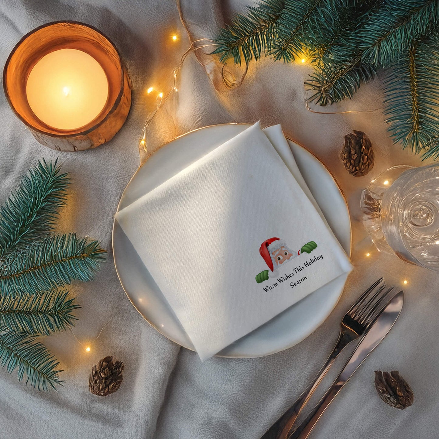 Personalized Christmas-Themed Printed Napkin, 16x16 Inches, Holiday Table Decor, Water Absorbent and Fade-Resistant Design