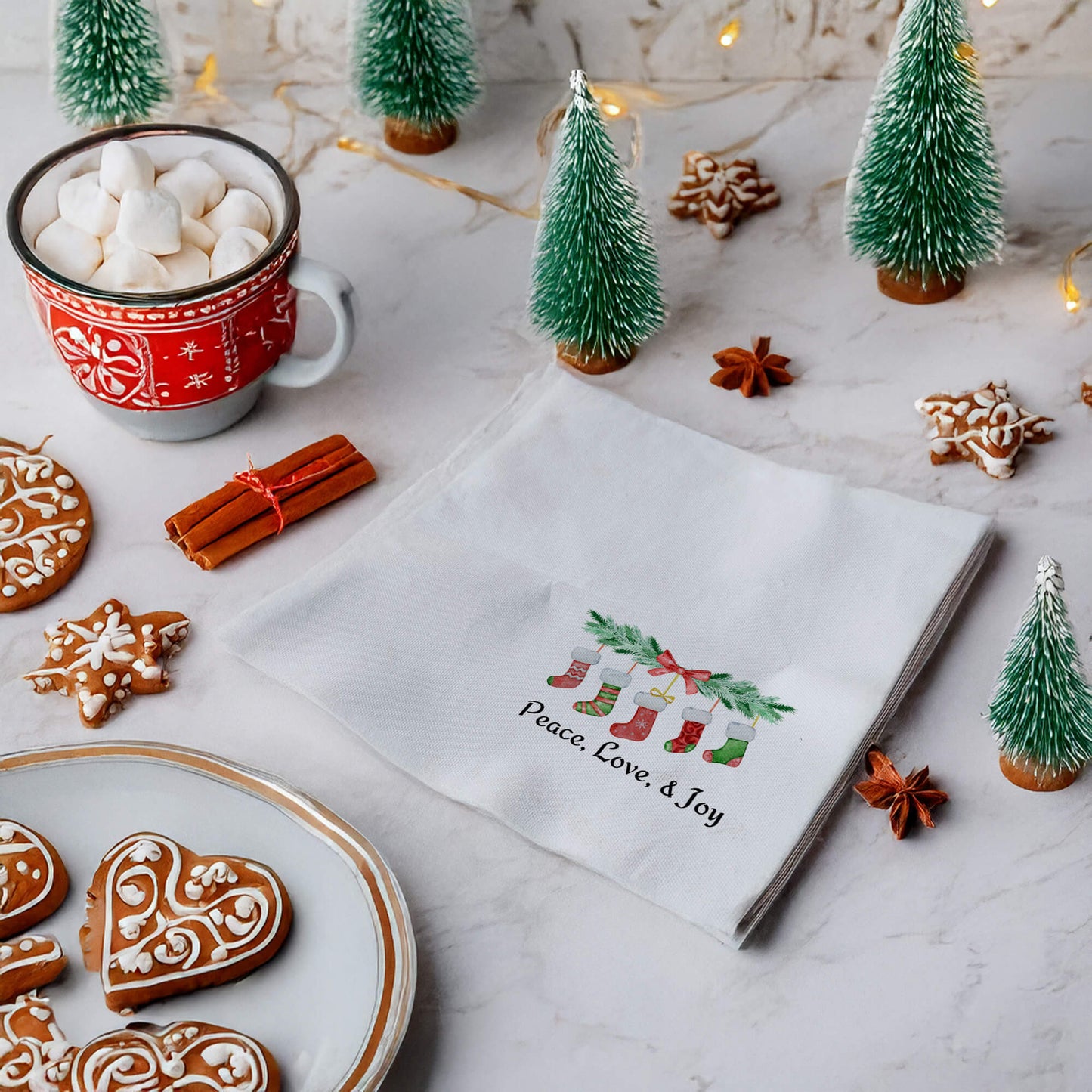 Personalized Christmas-Themed Printed Napkin, 16x16 Inches, Holiday Table Decor, Water Absorbent and Fade-Resistant Design