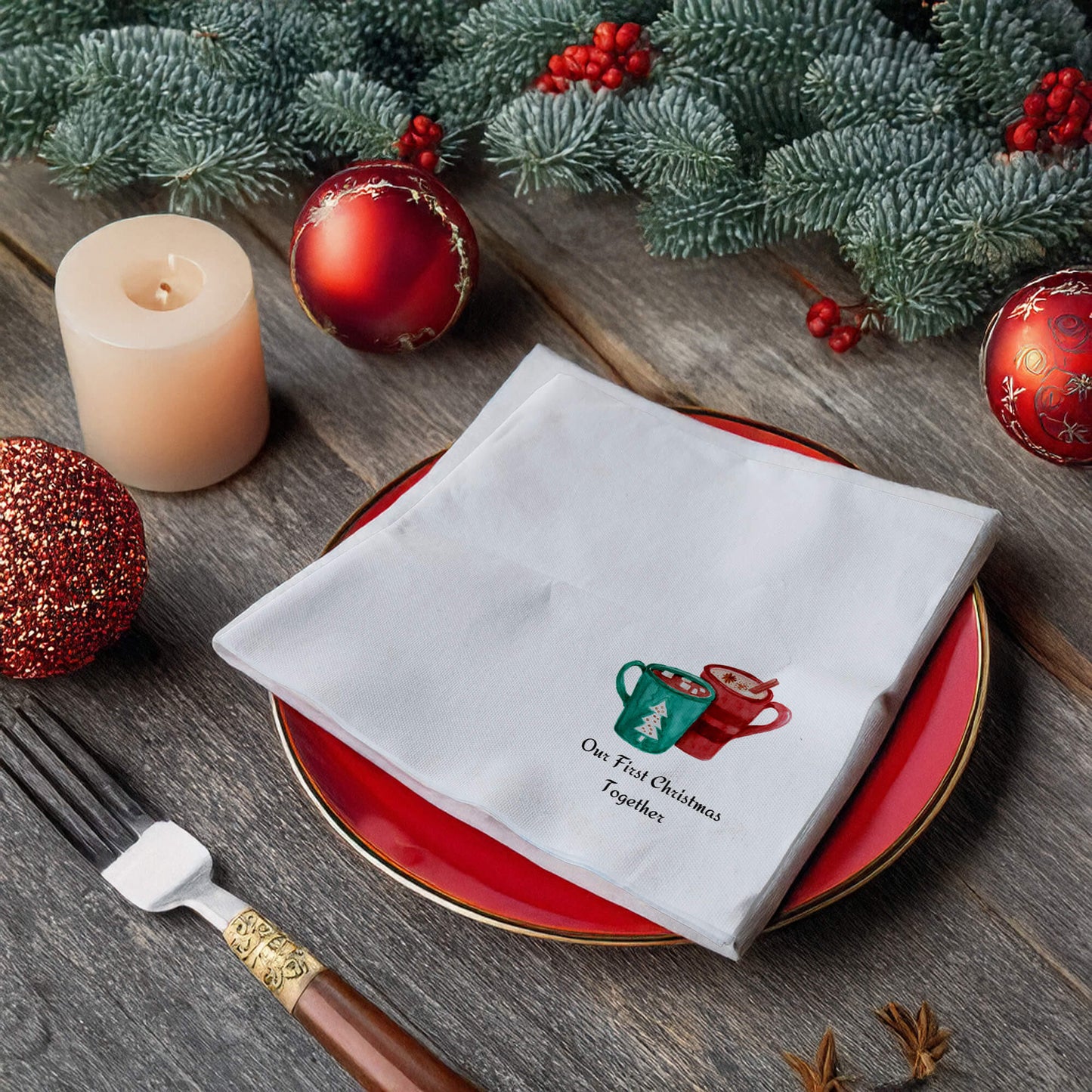 Personalized Christmas-Themed Printed Napkin, 16x16 Inches, Holiday Table Decor, Water Absorbent and Fade-Resistant Design