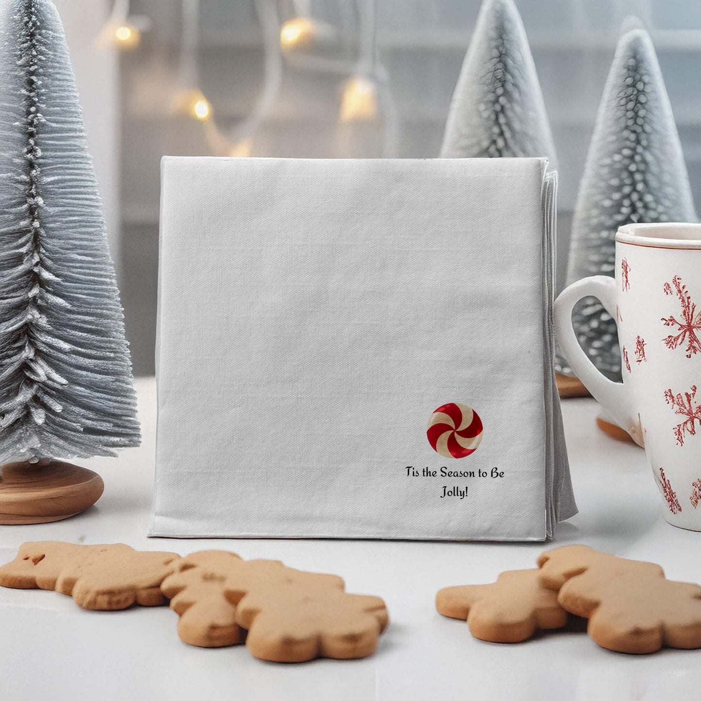 Personalized Christmas-Themed Printed Napkin, 16x16 Inches, Holiday Table Decor, Water Absorbent and Fade-Resistant Design