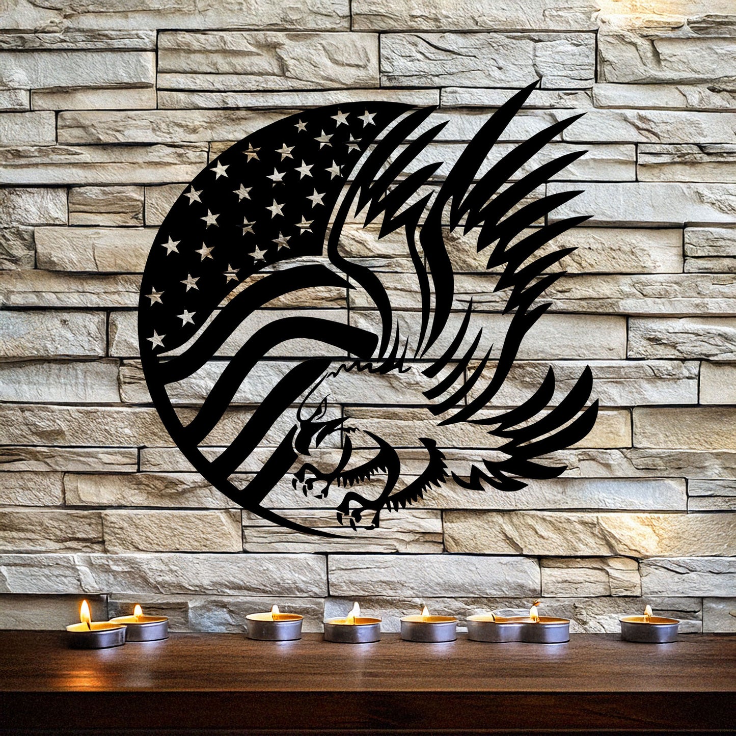 Laser Cut Metal Wall Decor, American Flag and Eagle Design, Black Patriotic Wall Art, USA Decor Gift, Rustic Home Accent, Veteran Room Decor