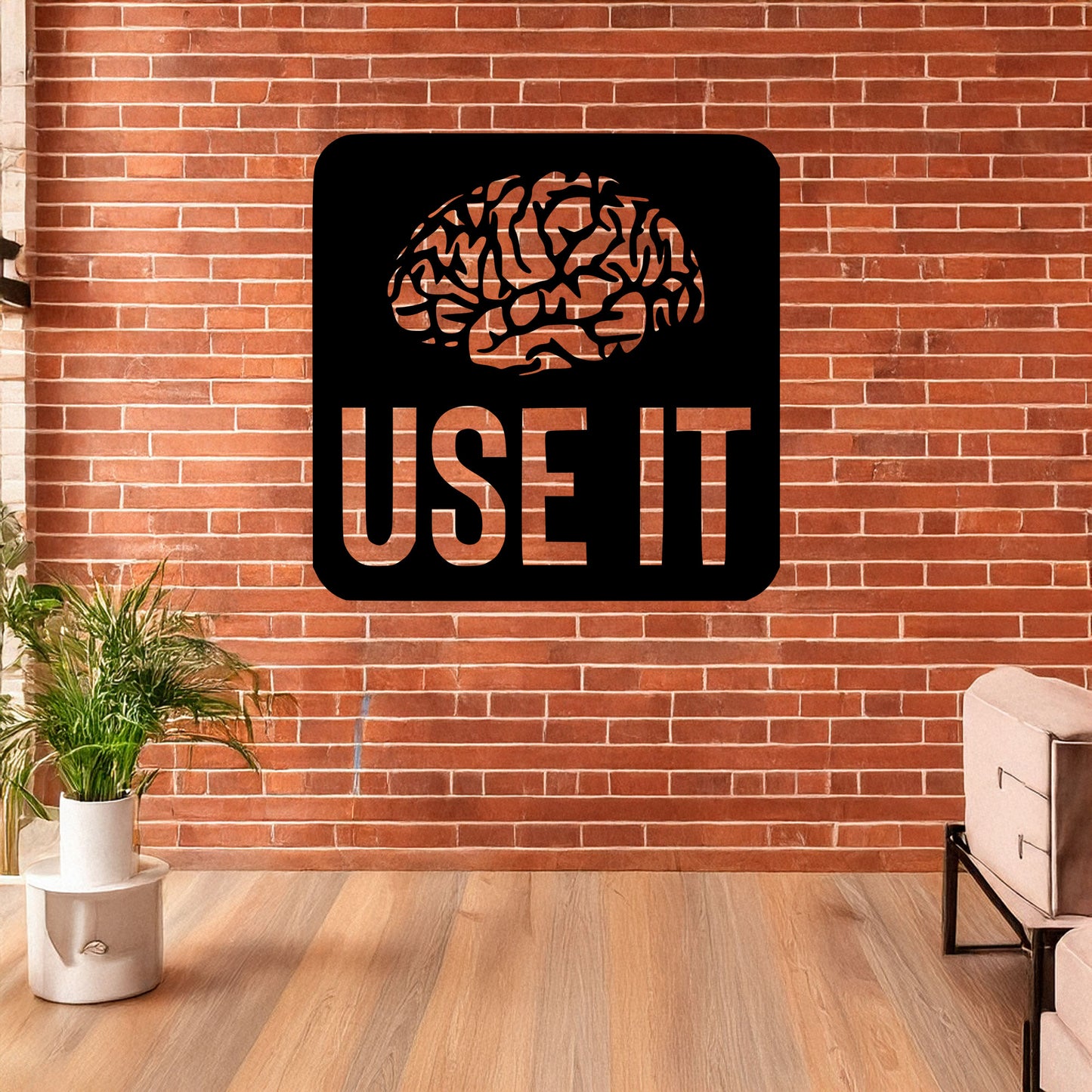 Laser Cut Metal Wall Decor, "Use It Brain" Design, Black Inspirational Wall Art, Motivational Office Decor, Matte Black Home Accent