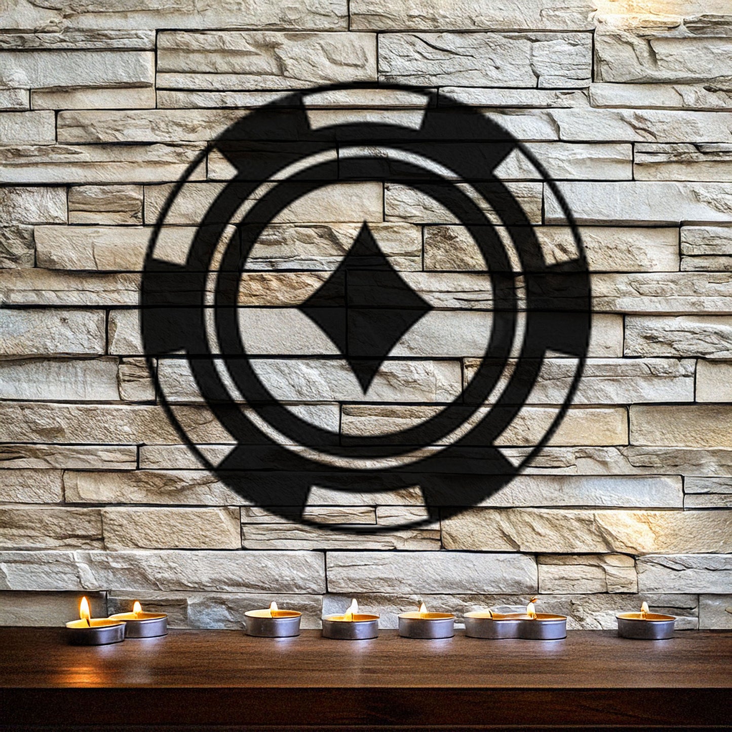 Laser Cut Metal Wall Decor, Poker Chip Diamond Design, Black Casino Wall Art, Game Room Accent, Matte Black Wall Decor, Poker Lover Gift