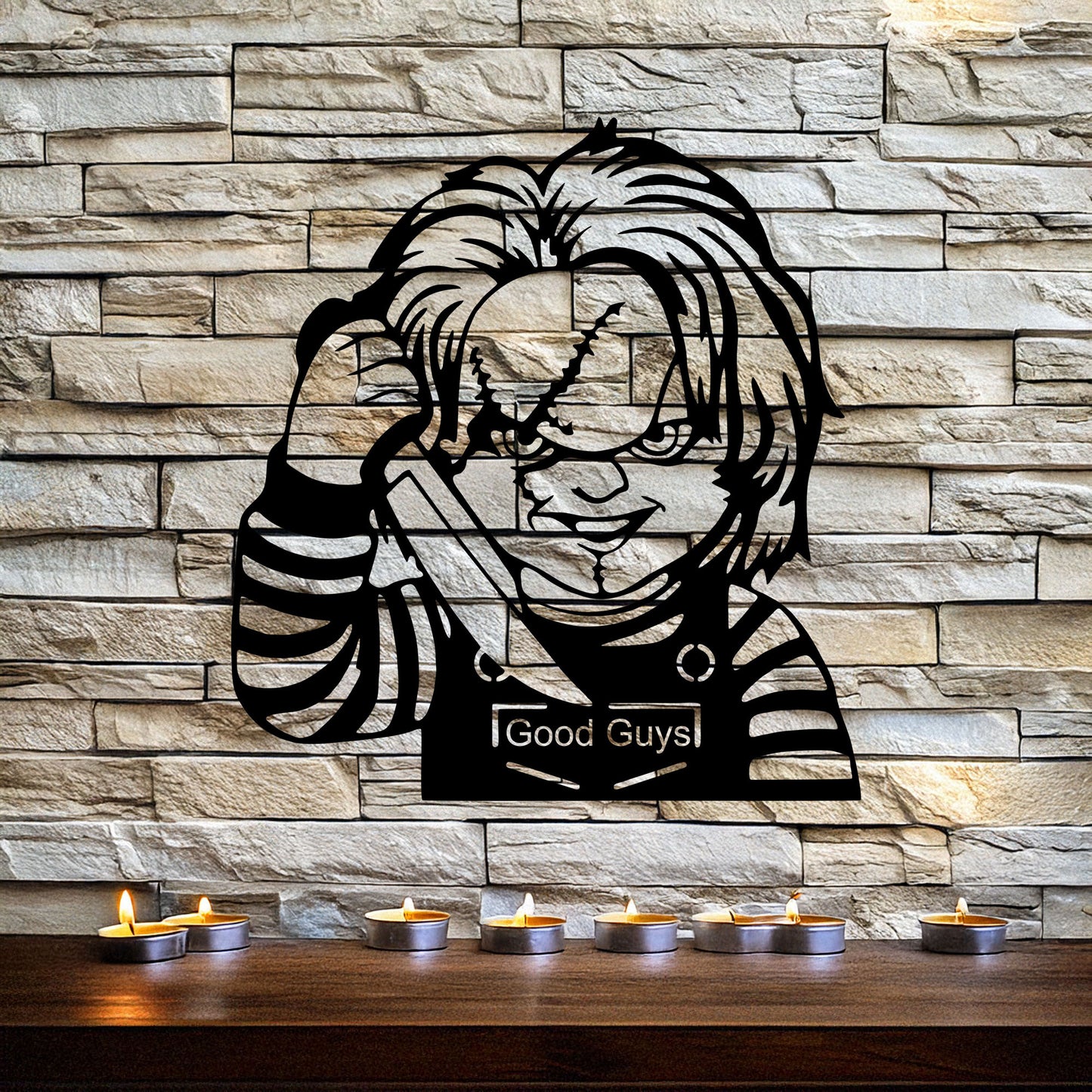 Laser Cut Metal Wall Decor, Chucky Design, Black Horror Wall Art, Halloween Home Decor, Matte Black Wall Accent, Gift for Horror Enthusiasts
