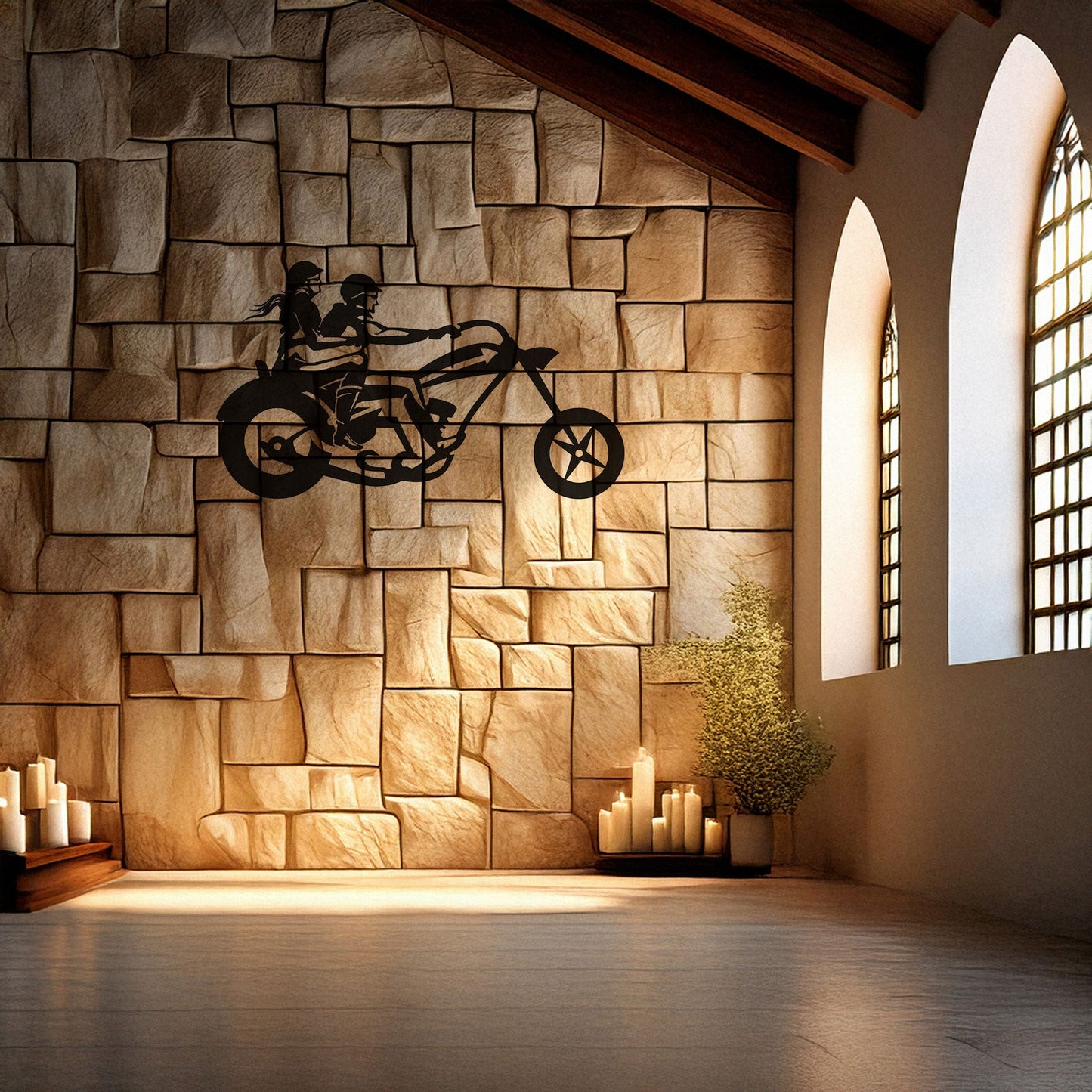 Laser Cut Metal Wall Decor, Motorcycle Chopper Couple Ride Design, Black Biker Wall Art, Garage Decor Accent, Matte Black Wall Art, Gift for Bikers