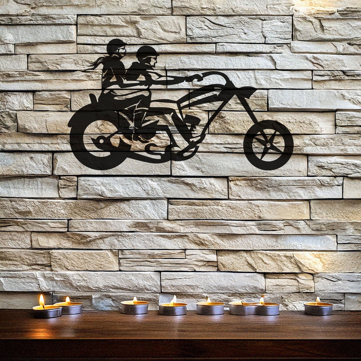 Laser Cut Metal Wall Decor, Motorcycle Chopper Couple Ride Design, Black Biker Wall Art, Garage Decor Accent, Matte Black Wall Art, Gift for Bikers