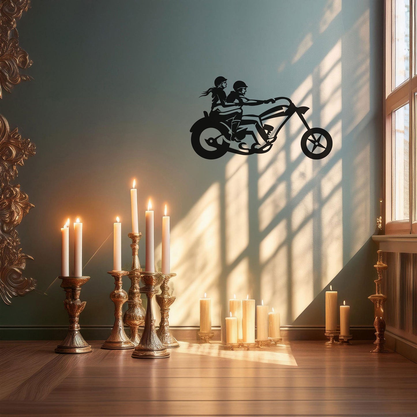 Laser Cut Metal Wall Decor, Motorcycle Chopper Couple Ride Design, Black Biker Wall Art, Garage Decor Accent, Matte Black Wall Art, Gift for Bikers