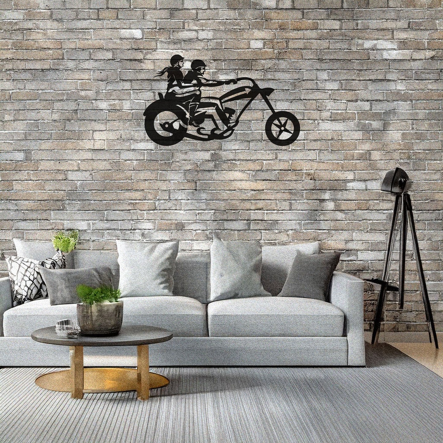 Laser Cut Metal Wall Decor, Motorcycle Chopper Couple Ride Design, Black Biker Wall Art, Garage Decor Accent, Matte Black Wall Art, Gift for Bikers