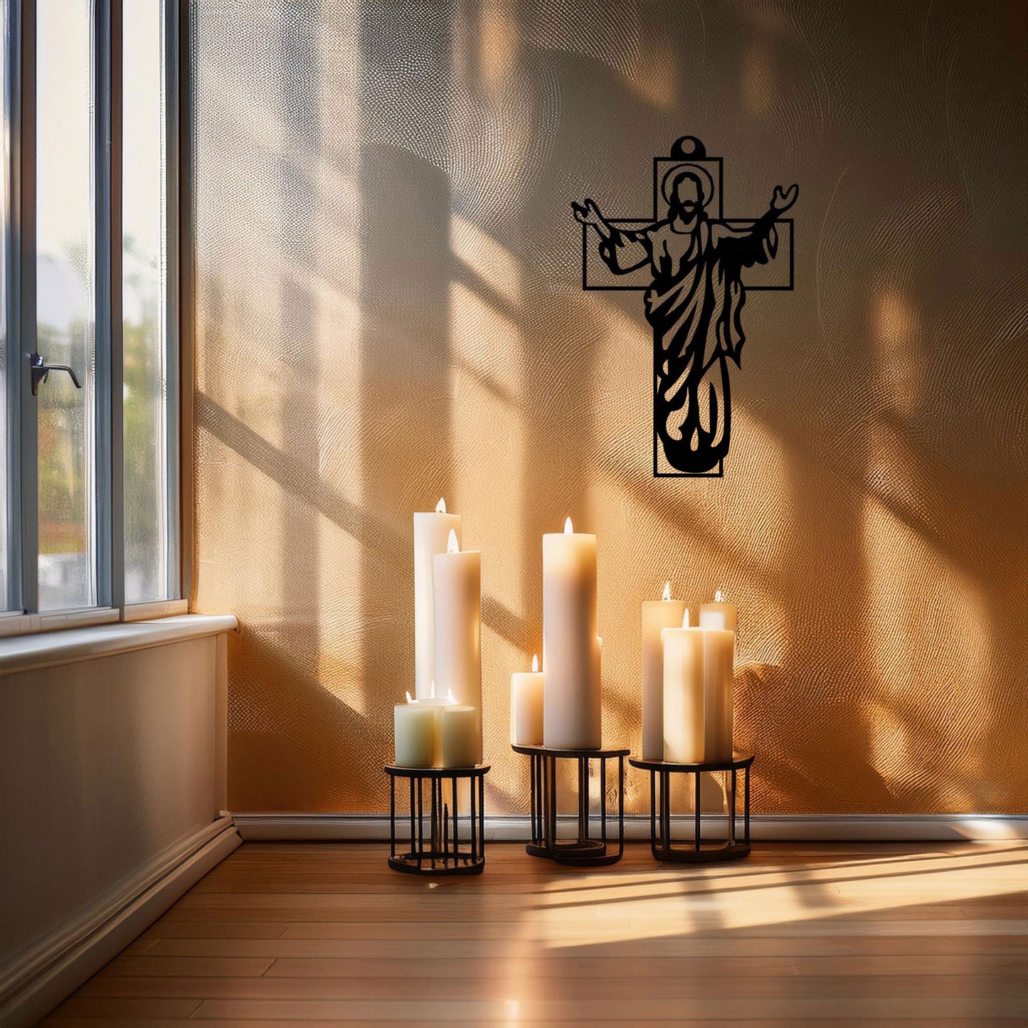 Laser Cut Metal Wall Decor, Jesus Christian Cross Design, Black Religious Wall Art, Matte Black Faith Decor, Spiritual Home Accent