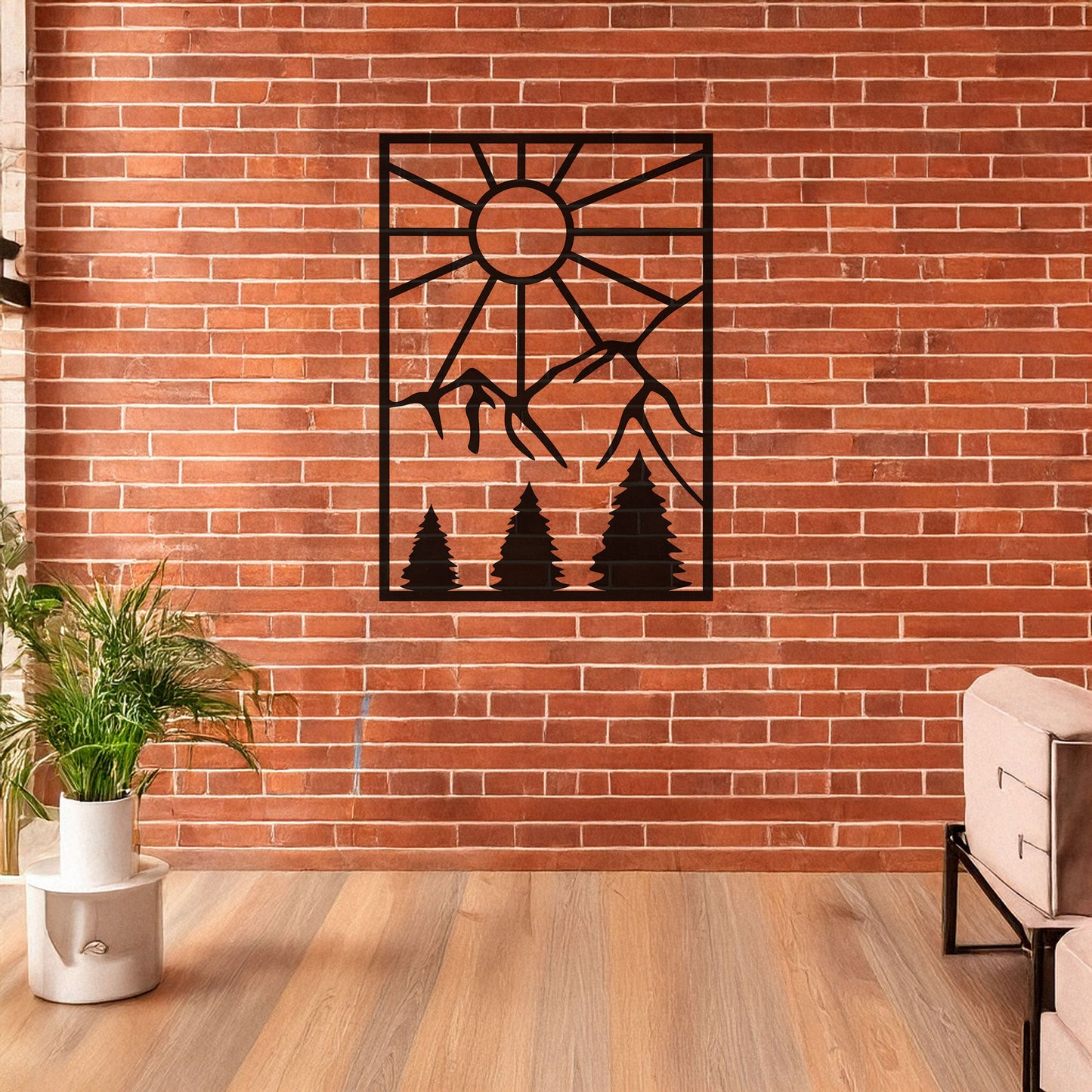 Laser Cut Metal Wall Decor, Sun and Mountain Design, Matte Black Rustic Wall Art, Nature-Inspired Metal Artwork, Outdoor Lover Gift