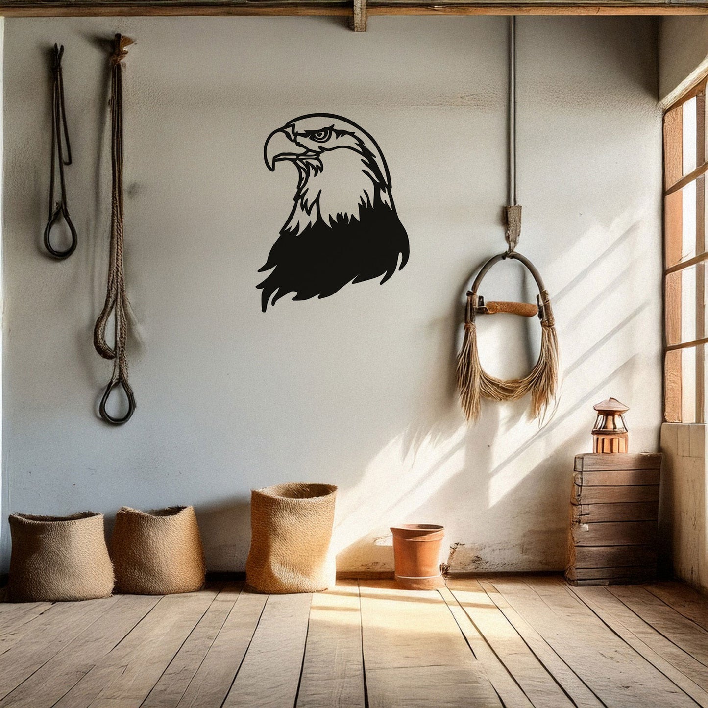 Laser Cut Eagle Wall Decor, Matte Black Metal Bird Art, Patriotic Gift for Nature Lovers, Rustic Wall Accent, 3 Sizes