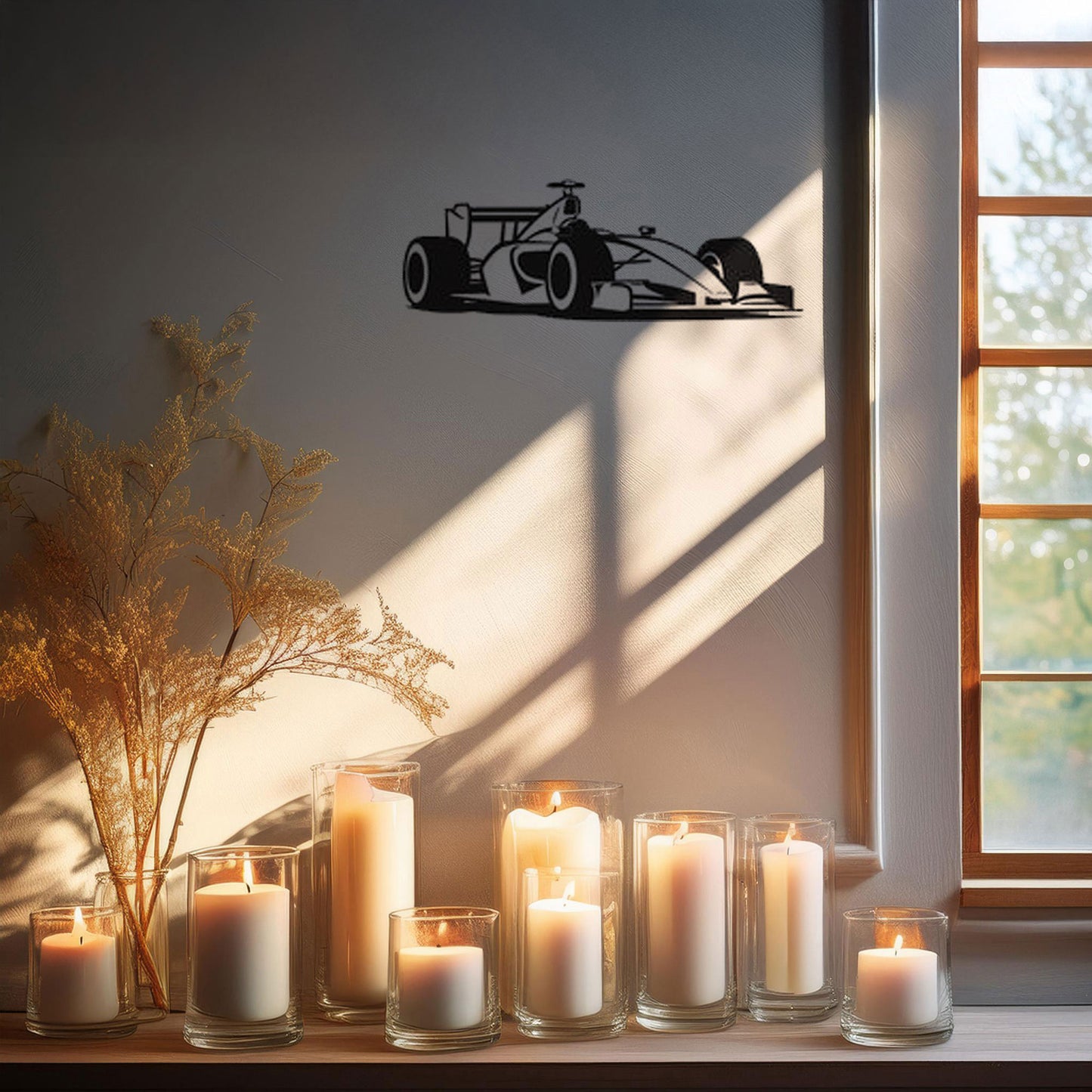 Formula 1 Car Laser Cut Metal Wall Decor, Black Racing Car Side View, Modern Motorsports Gift, 3 Sizes
