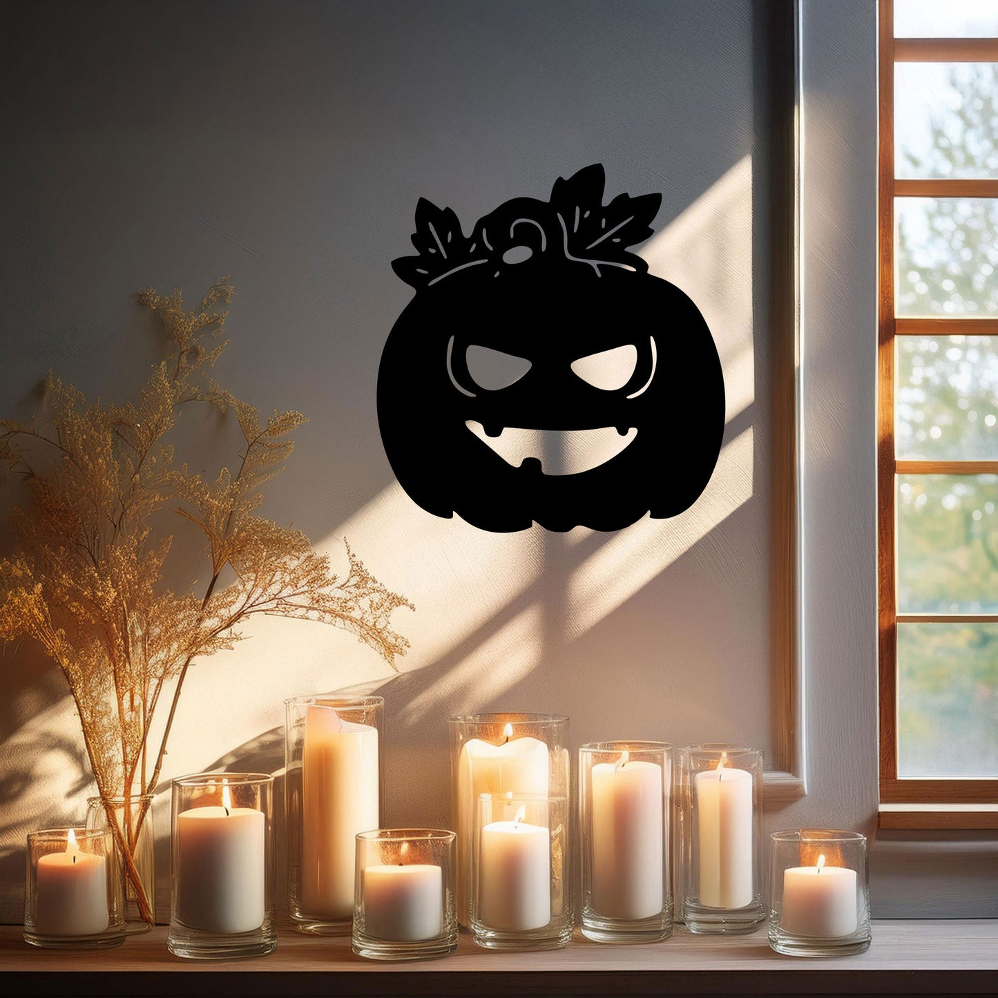 Halloween Pumpkin Metal Wall Decor, Black Laser Cut Spooky Pumpkin Wall Art, Halloween Decoration, 3 Sizes Available