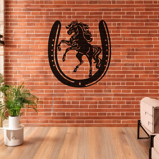 Horseshoe and Horse Metal Wall Art, Laser Cut Black Metal Decor, Equestrian Wall Sign, Perfect Gift for Horse Lovers, 3 Sizes