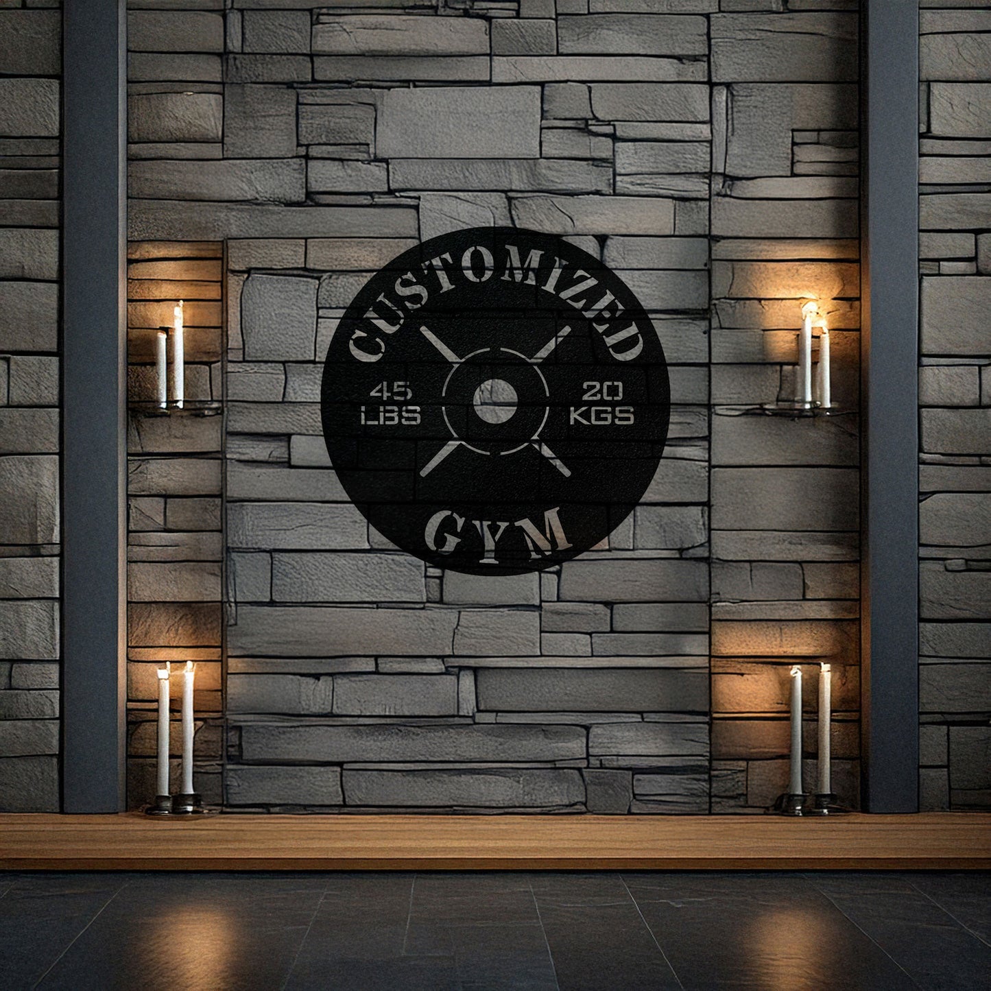 Gym Weight Plate Metal Wall Art - Personalized Laser Cut Black Metal Decor, Fitness Room Sign, Gym Enthusiast Gift, Available in 3 Sizes