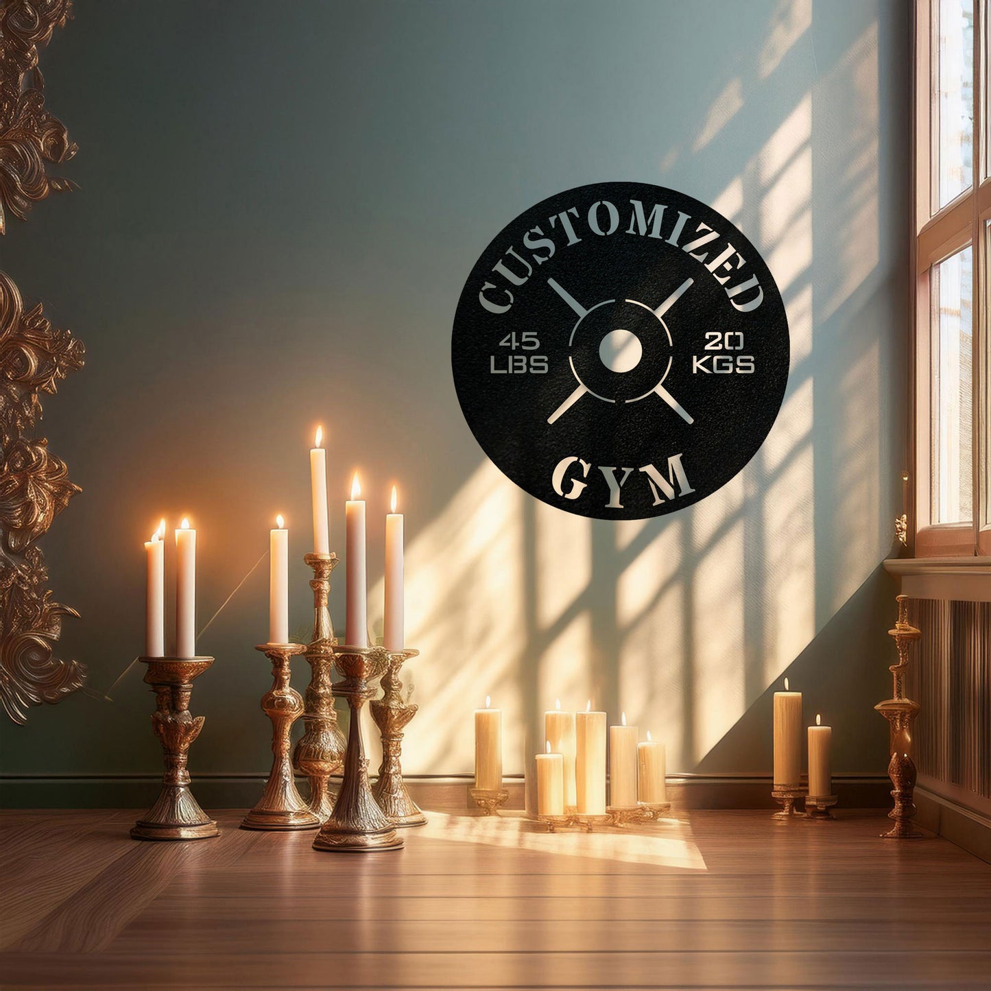 Gym Weight Plate Metal Wall Art - Personalized Laser Cut Black Metal Decor, Fitness Room Sign, Gym Enthusiast Gift, Available in 3 Sizes