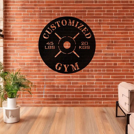 Gym Weight Plate Metal Wall Art - Personalized Laser Cut Black Metal Decor, Fitness Room Sign, Gym Enthusiast Gift, Available in 3 Sizes