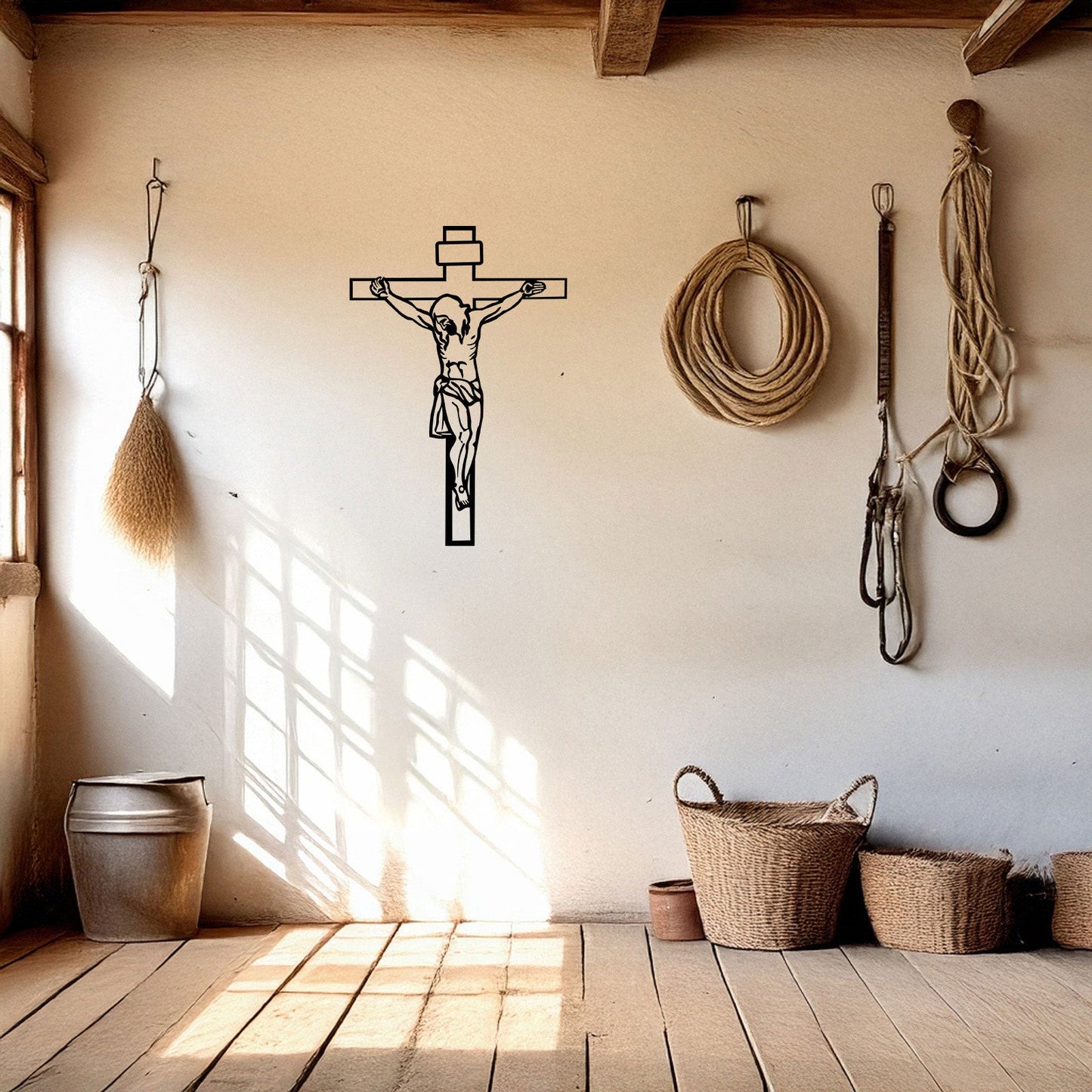 Laser Cut Metal Wall Decor Crucifixion of Jesus Design, Christian Wall Art for Home or Church, 3 Sizes Available, Black Finish