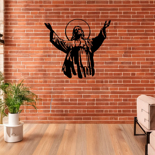 Laser Cut Metal Wall Decor Jesus Design, Inspirational Christian Wall Art for Home or Church, 3 Sizes in Black Finish