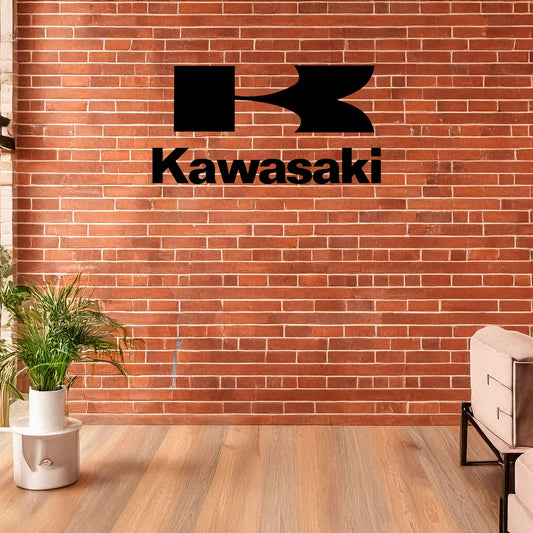 Kawasaki Logo Laser Cut Metal Wall Decor, Stylish Black Wall Art for Motorcycle Enthusiasts, 3 Sizes Available