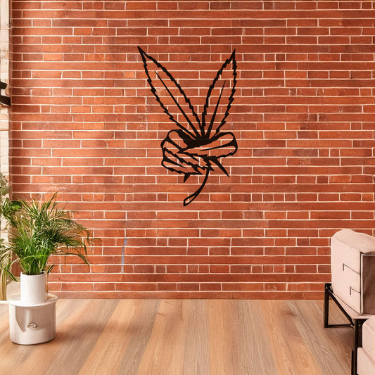 Laser Cut Marijuana Peace Metal Wall Art, Black Boho Decor for Home & Garden, 3 Sizes Available