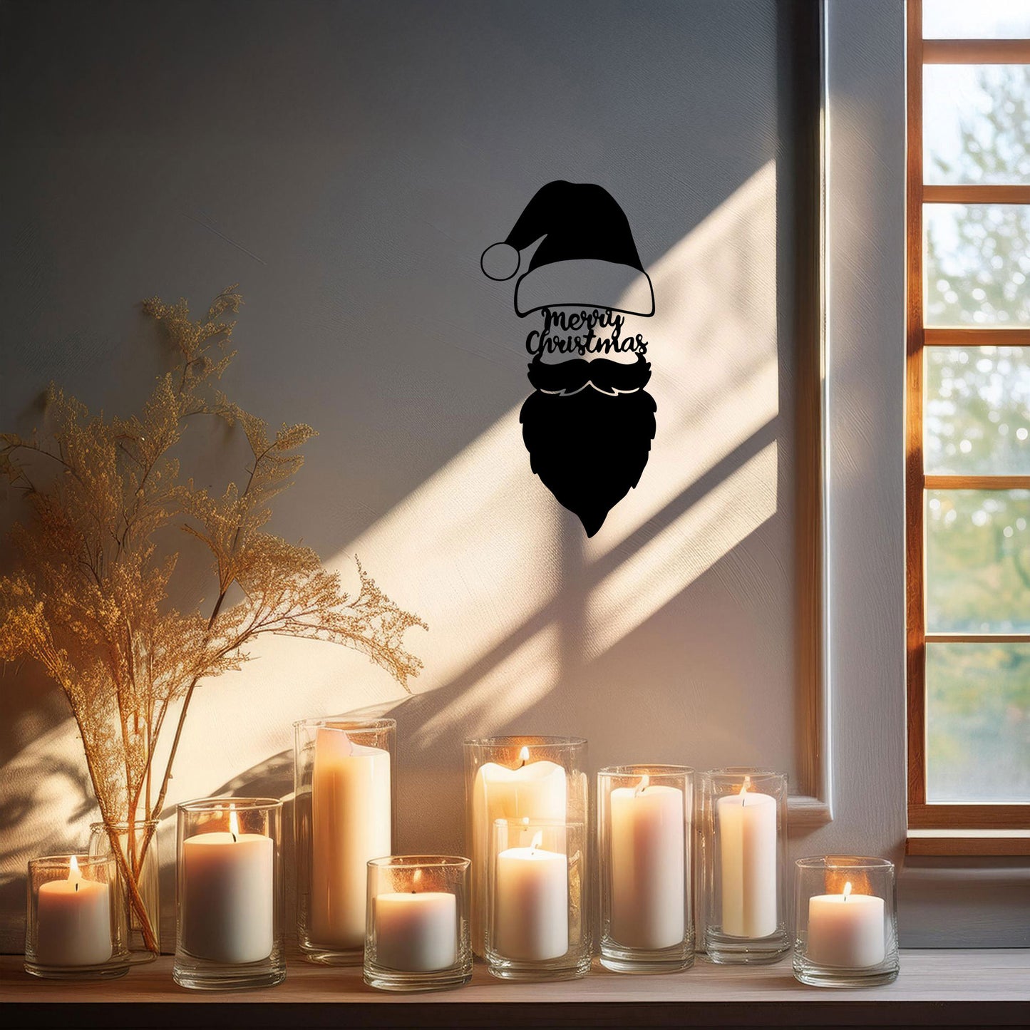 Santa Claus Laser Cut Metal Wall Art - Black Metal Christmas Decor - Small, Medium, Large Sizes for Festive Home Decor