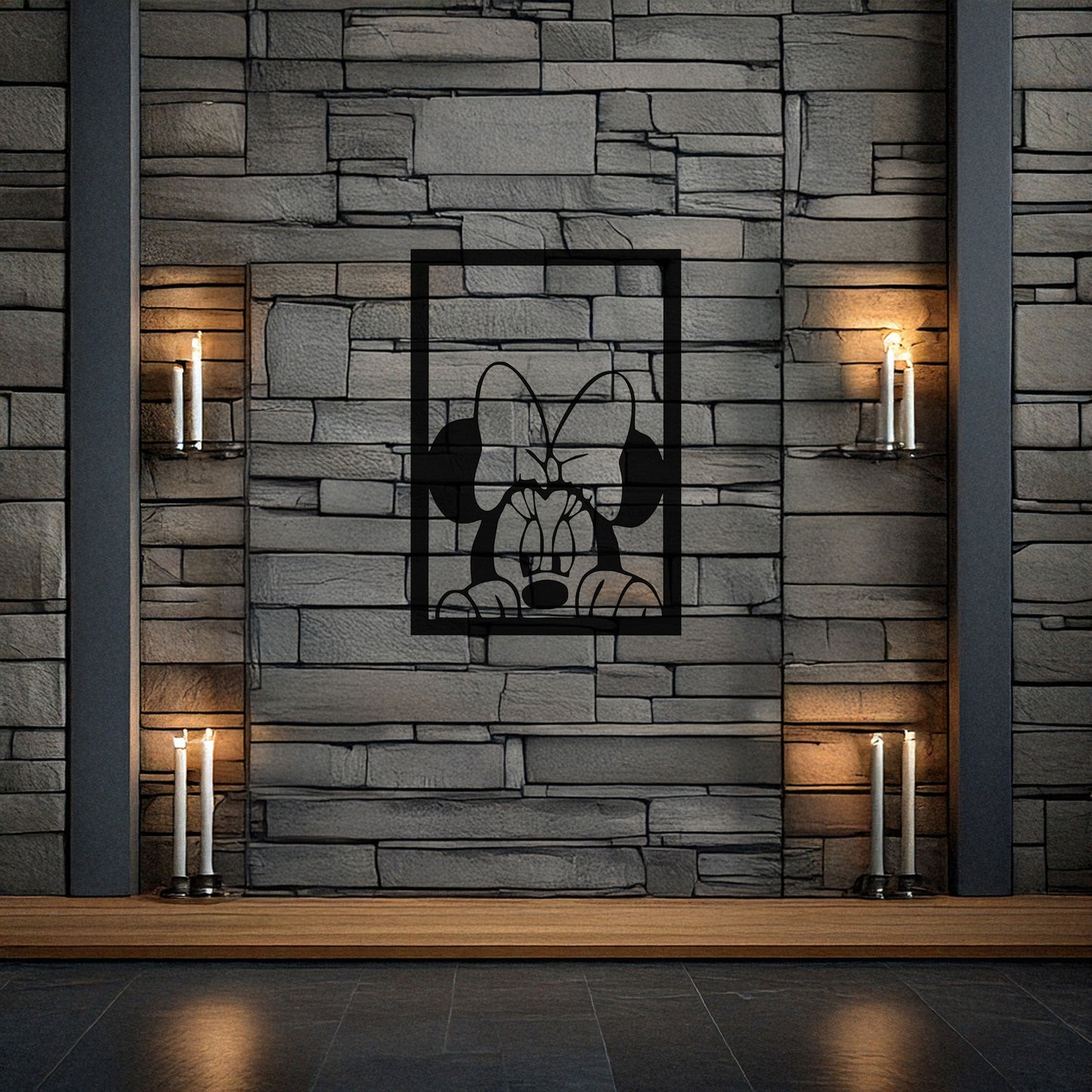 Minnie Mouse Laser Cut Metal Wall Art - Black Metal Decor for Kids' Rooms - Cartoon Wall Accent - Available in Small, Medium, and Large Sizes