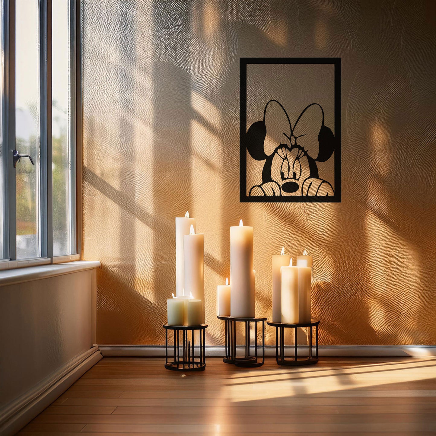 Minnie Mouse Laser Cut Metal Wall Art - Black Metal Decor for Kids' Rooms - Cartoon Wall Accent - Available in Small, Medium, and Large Sizes