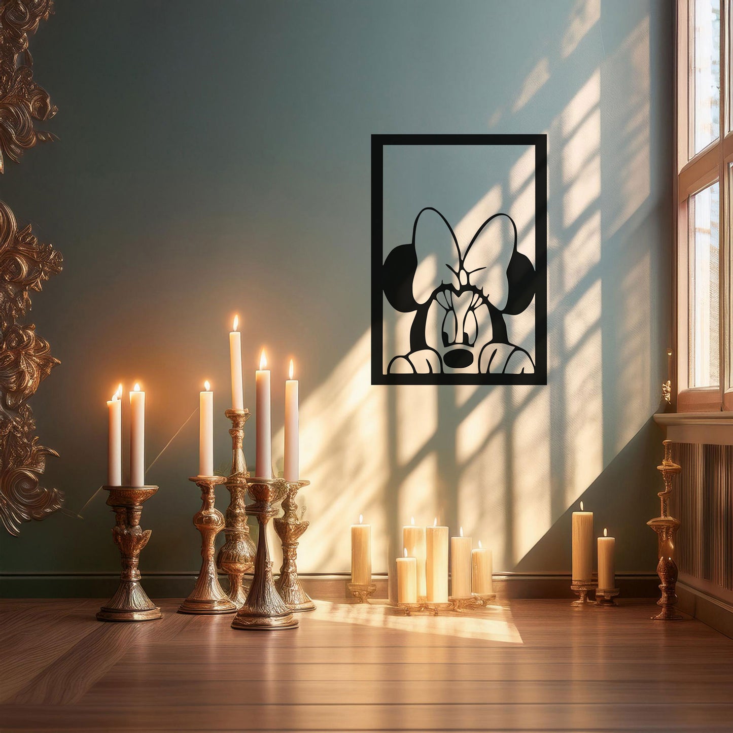 Minnie Mouse Laser Cut Metal Wall Art - Black Metal Decor for Kids' Rooms - Cartoon Wall Accent - Available in Small, Medium, and Large Sizes