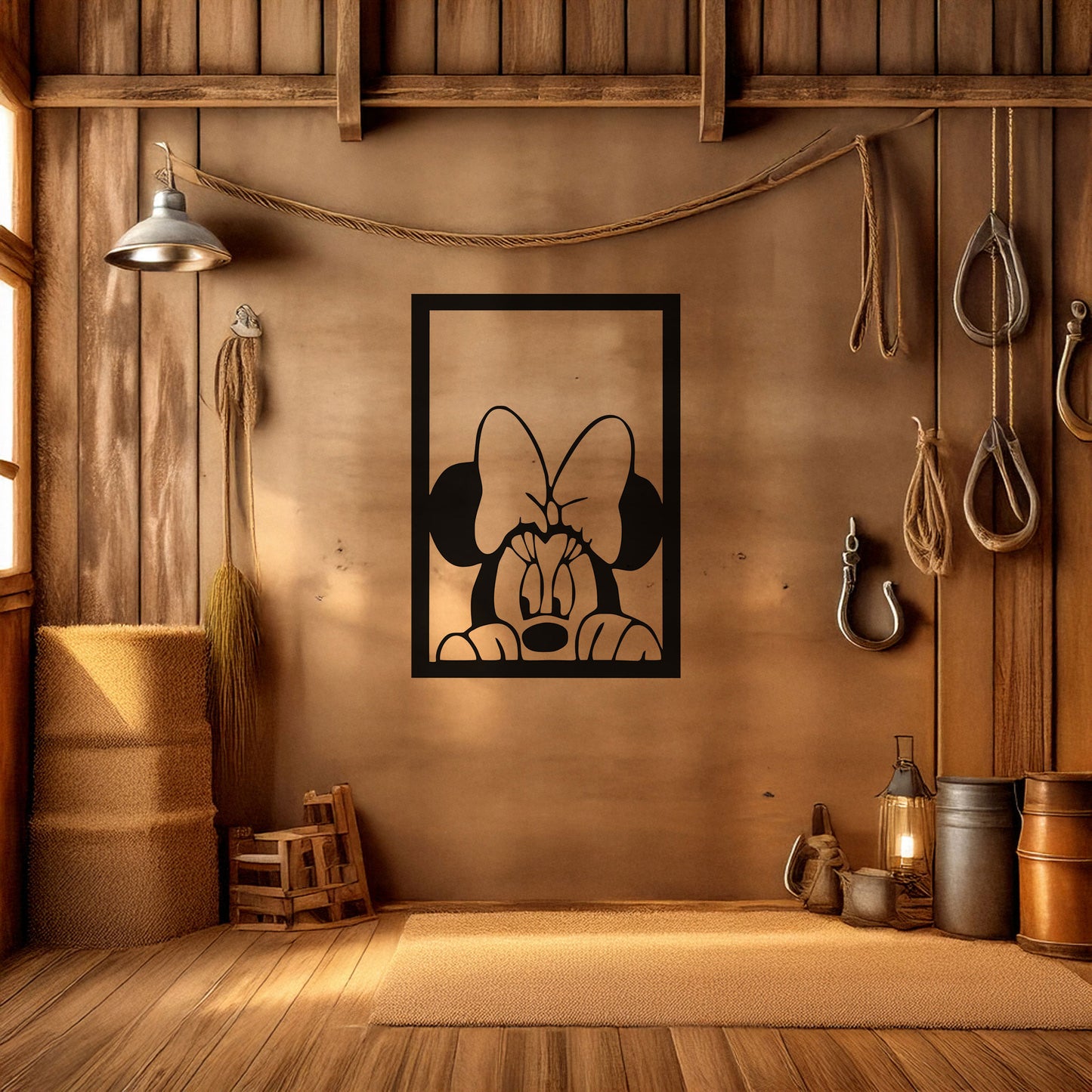 Minnie Mouse Laser Cut Metal Wall Art - Black Metal Decor for Kids' Rooms - Cartoon Wall Accent - Available in Small, Medium, and Large Sizes