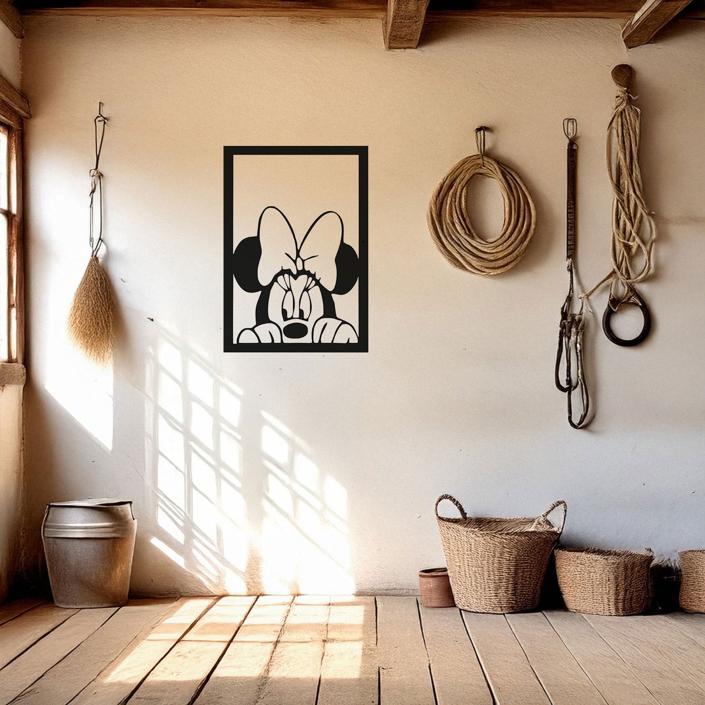 Minnie Mouse Laser Cut Metal Wall Art - Black Metal Decor for Kids' Rooms - Cartoon Wall Accent - Available in Small, Medium, and Large Sizes