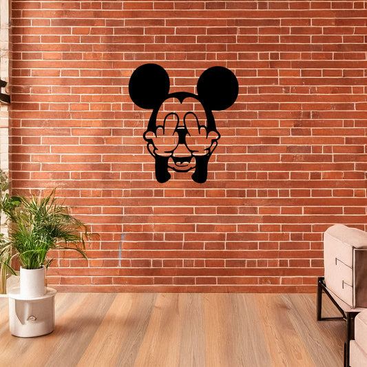 Middle Finger Mickey Mouse Laser Cut Metal Wall Art - Bold Black Wall Decor - Fun and Edgy Gift in 3 Sizes