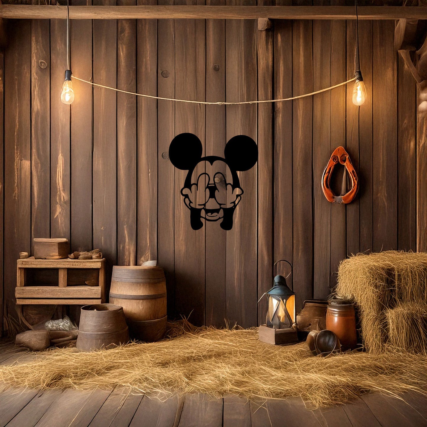 Middle Finger Mickey Mouse Laser Cut Metal Wall Art - Bold Black Wall Decor - Fun and Edgy Gift in 3 Sizes