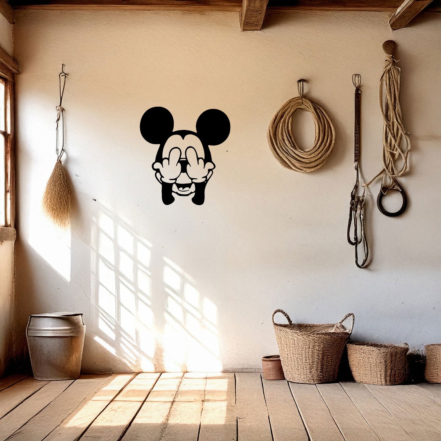 Middle Finger Mickey Mouse Laser Cut Metal Wall Art - Bold Black Wall Decor - Fun and Edgy Gift in 3 Sizes
