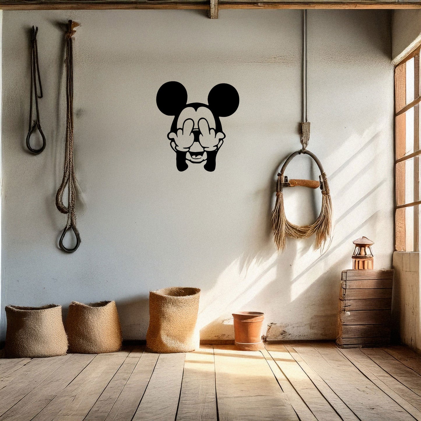 Middle Finger Mickey Mouse Laser Cut Metal Wall Art - Bold Black Wall Decor - Fun and Edgy Gift in 3 Sizes