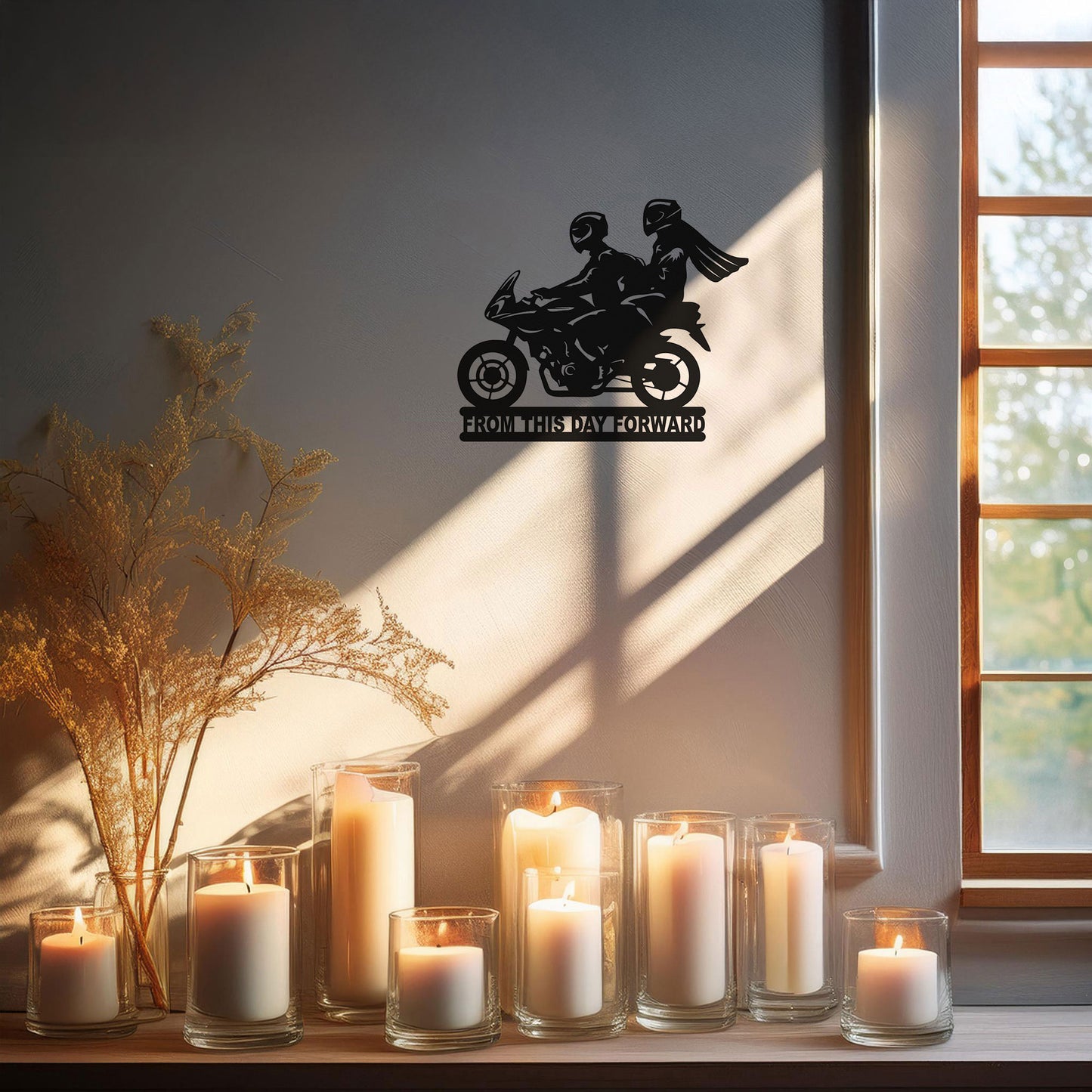 Couple on Motorcycle Laser Cut Metal Wall Art - Unique Black Home Decor in 3 Sizes, Romantic Gift for Riders & Motorcycle Enthusiasts