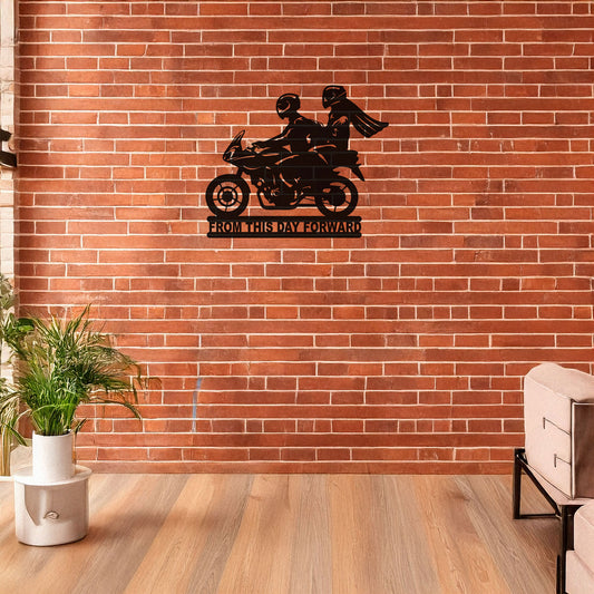 Couple on Motorcycle Laser Cut Metal Wall Art - Unique Black Home Decor in 3 Sizes, Romantic Gift for Riders & Motorcycle Enthusiasts