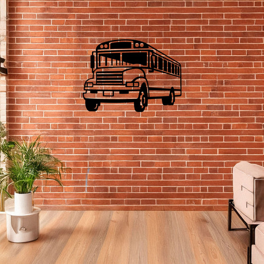 School Bus Laser Cut Metal Wall Art - Black Metal Decor for Teachers, Kids' Room, Transportation Theme, Gift for School Enthusiasts