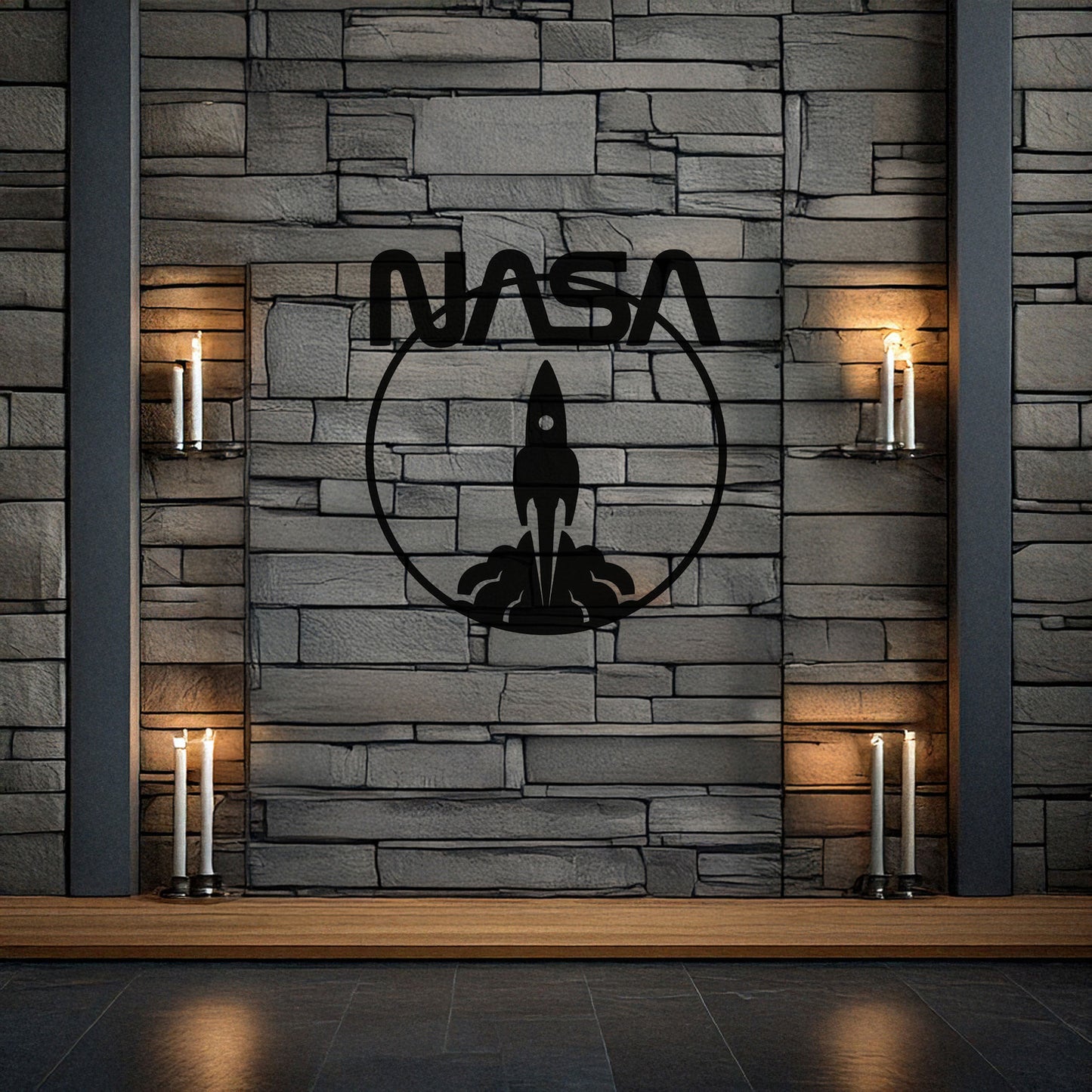 NASA Logo Metal Wall Art with Space Shuttle Design - Laser Cut Black Wall Decor, Gift for Space Enthusiasts, 3 Sizes Available