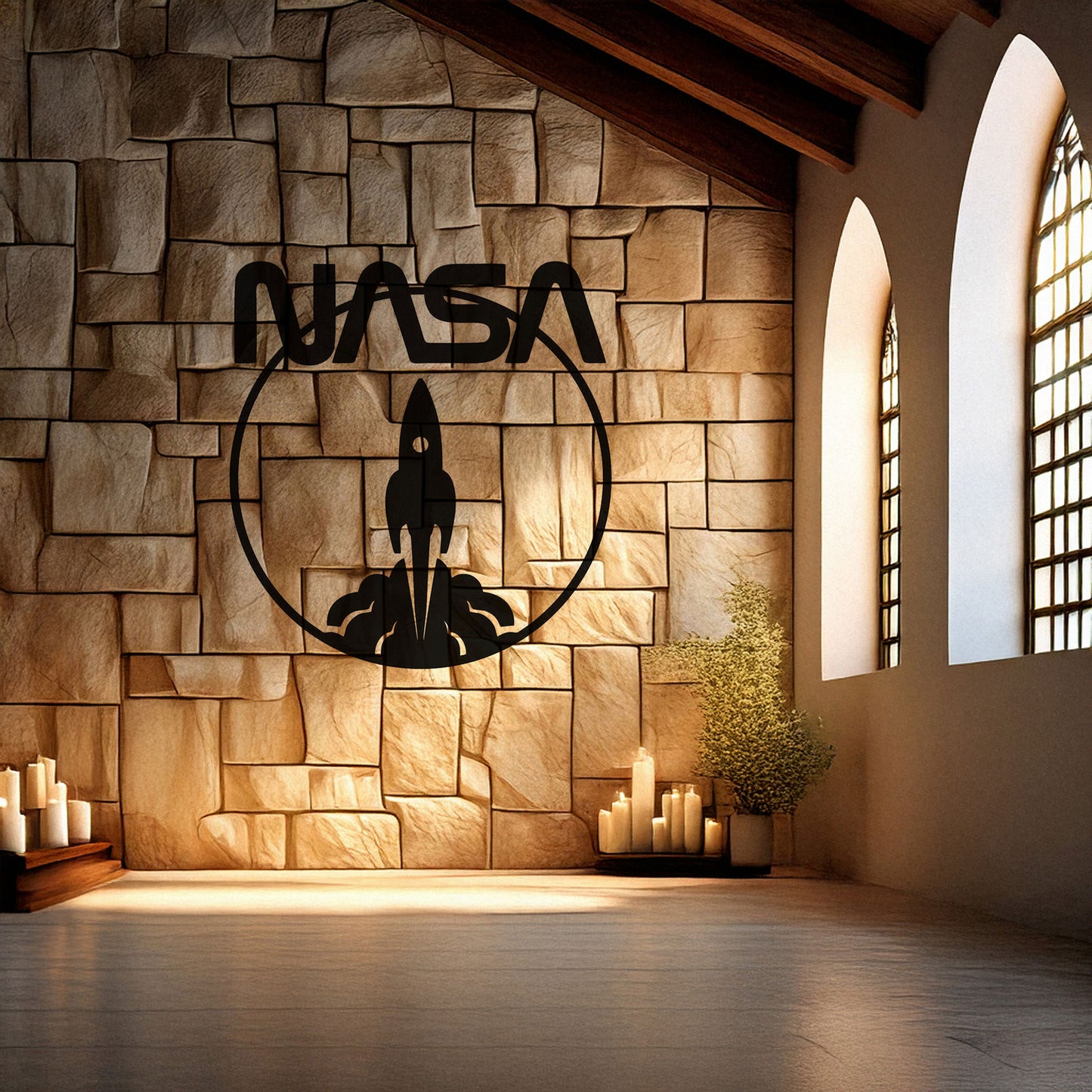 NASA Logo Metal Wall Art with Space Shuttle Design - Laser Cut Black Wall Decor, Gift for Space Enthusiasts, 3 Sizes Available